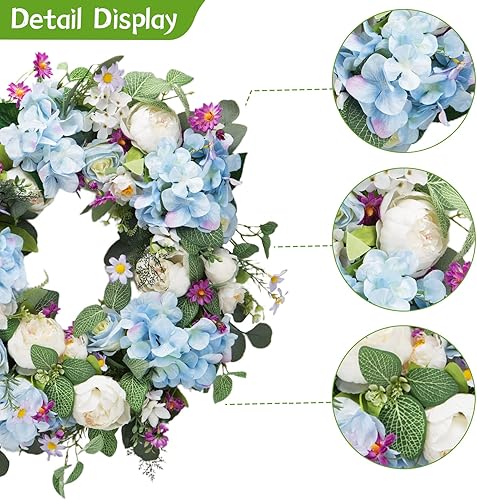 Miniatura 2 de Honnesserry Corona de verano para puerta delantera, corona de puerta grande para decoración del hogar, 24 pulgadas, coronas de eucalipto de