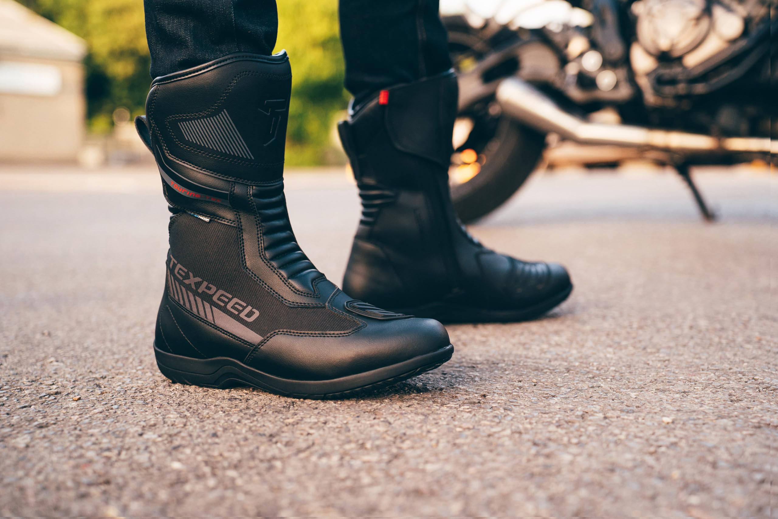 Texpeed Motorradstiefel Herren Leder – Titex, 100% wasserdicht, kurzer Schaft, CE-geprüft, Touring-Bikerschuhe – Schwarz - EU 44