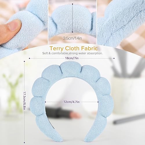 Miniatura 5 de DiyJibb Diademas de spa para mujeres y damas, paquete combinado de diadema de maquillaje hinchada, juego de 2 bandas de tela de toalla para el