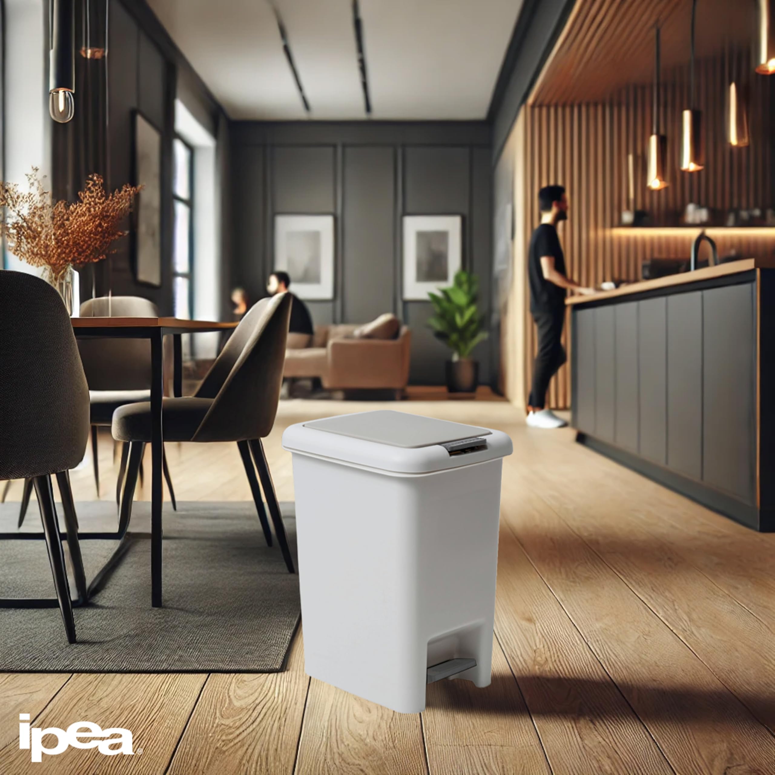 IPEA Cestino della Spazzatura in Plastica Piccolo - 6,5 Litri - Con Innovativa Doppia Apertura Pedale e Pulsante - Design Minimal ed Elegante - Pattumiera Rifiuti Casa, Cucina, Bagno - Grigio Chiaro