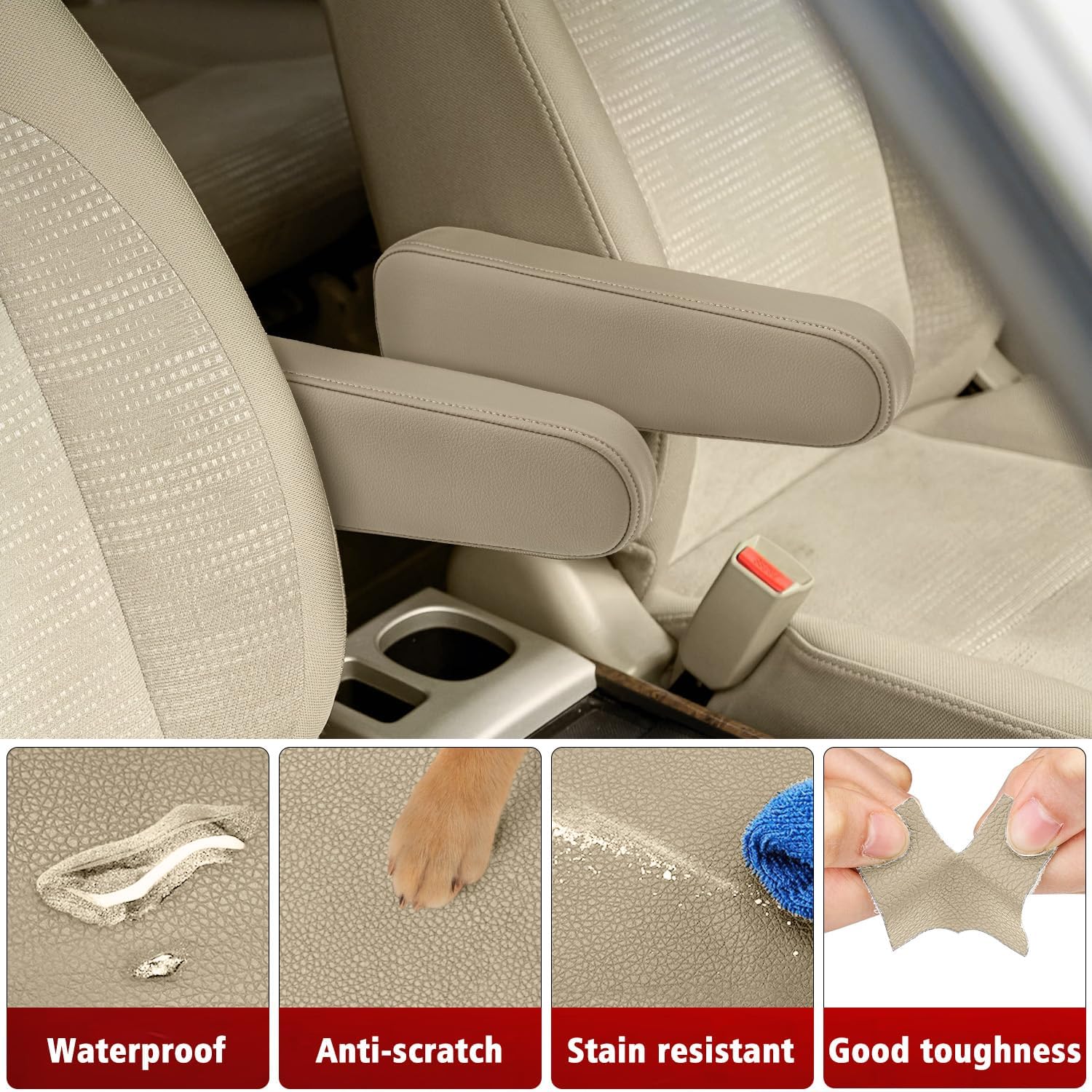 KBH Car Front Seat Armrest Cover for Honda CR-V CRV 2001 2002 2003 2004 2005 2006, Arm Rest Protector, Driver and Passenger Side, 1 Pair, Vinyl Leather Interior Accessories, Beige