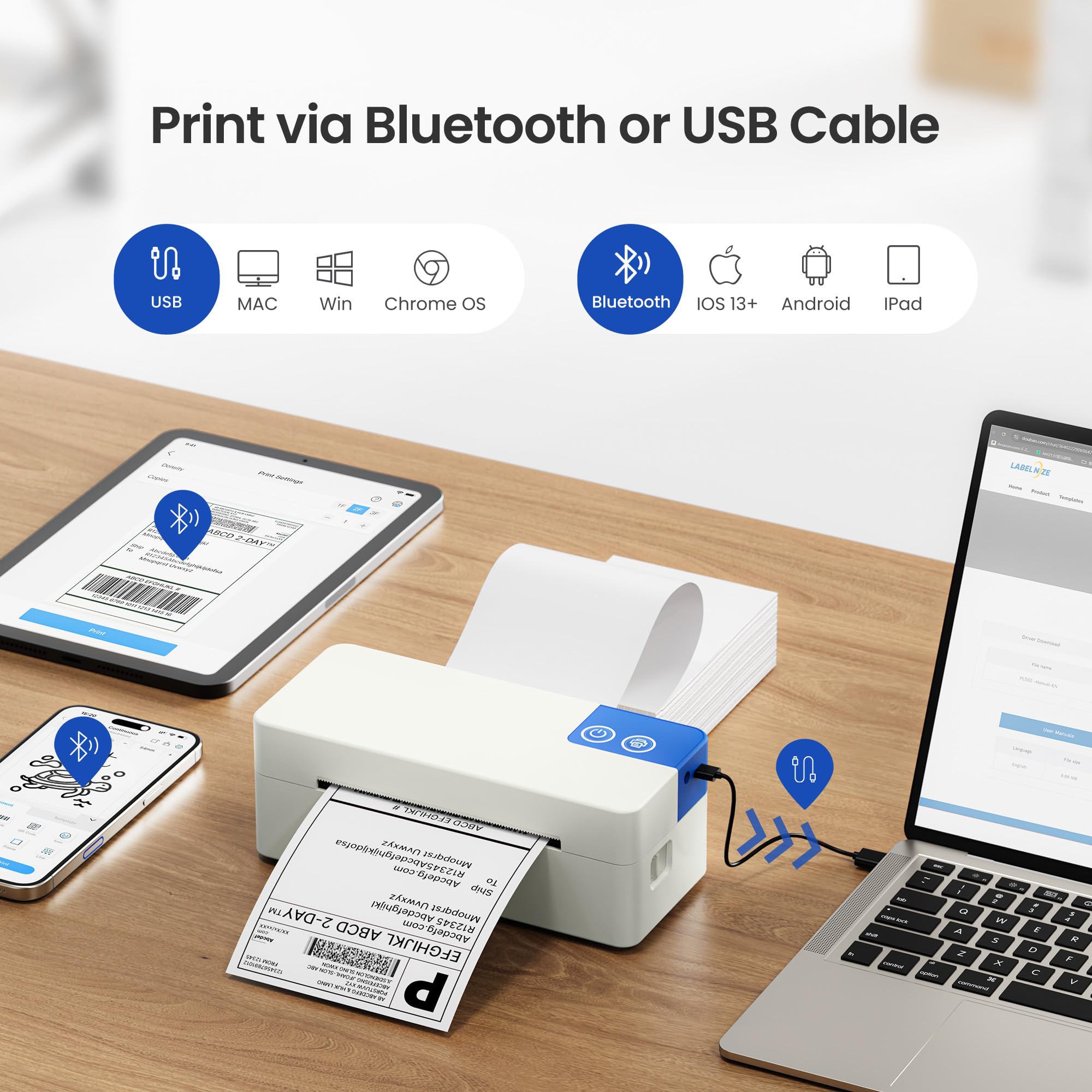 Stampante termica Bluetooth per etichette di spedizione, stampante termica portatile per etichette, compatibile con iPhone, Android, Windows e Mac, ampiamente utilizzata per USPS UPS Amazon
