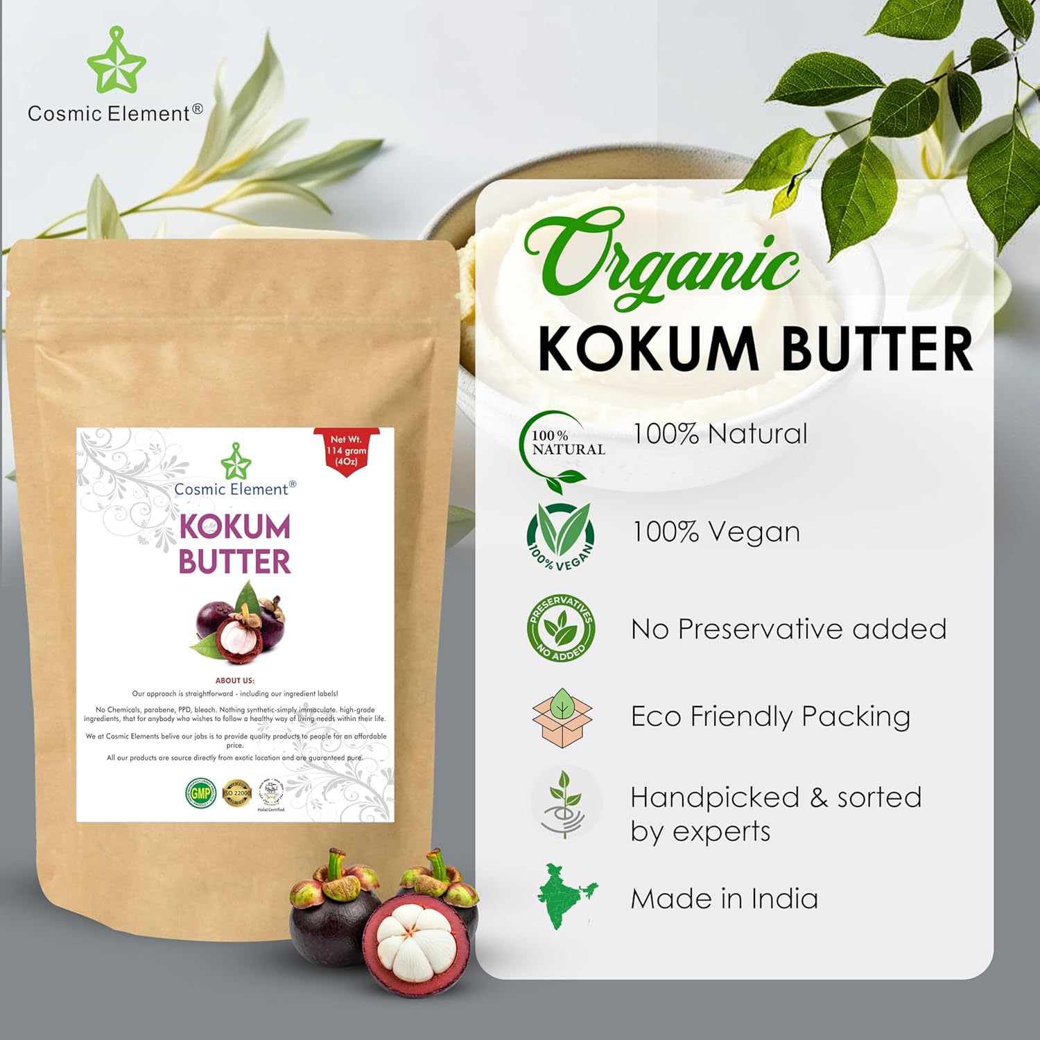 Cosmic Element Raw Organic Kokum Butter - Light, Firm Butter for Skin Care | Ideal for Making Soap, Lotion Bars, Lip Balm | Body Butter for Dry Skin - Scent-Free (4 Oz) - Image 3