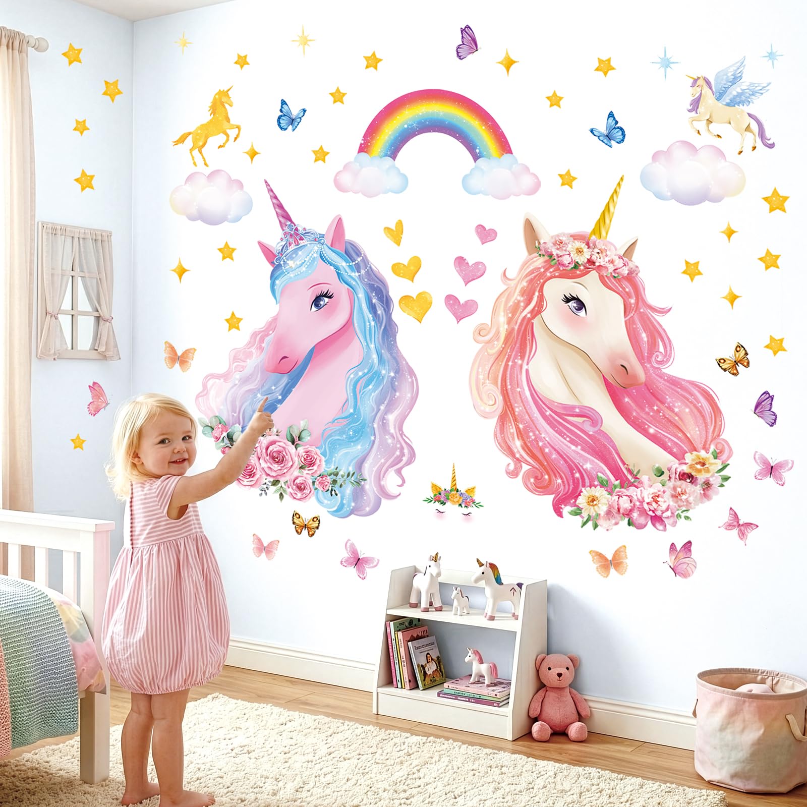 Decowall Girls Unicorns Sg2-2322 Large Unicorn Wall Stickers Rainbow Kids Colorful Decals Removable For Nursery Bedroom Living Room Art Home Decor Decoration