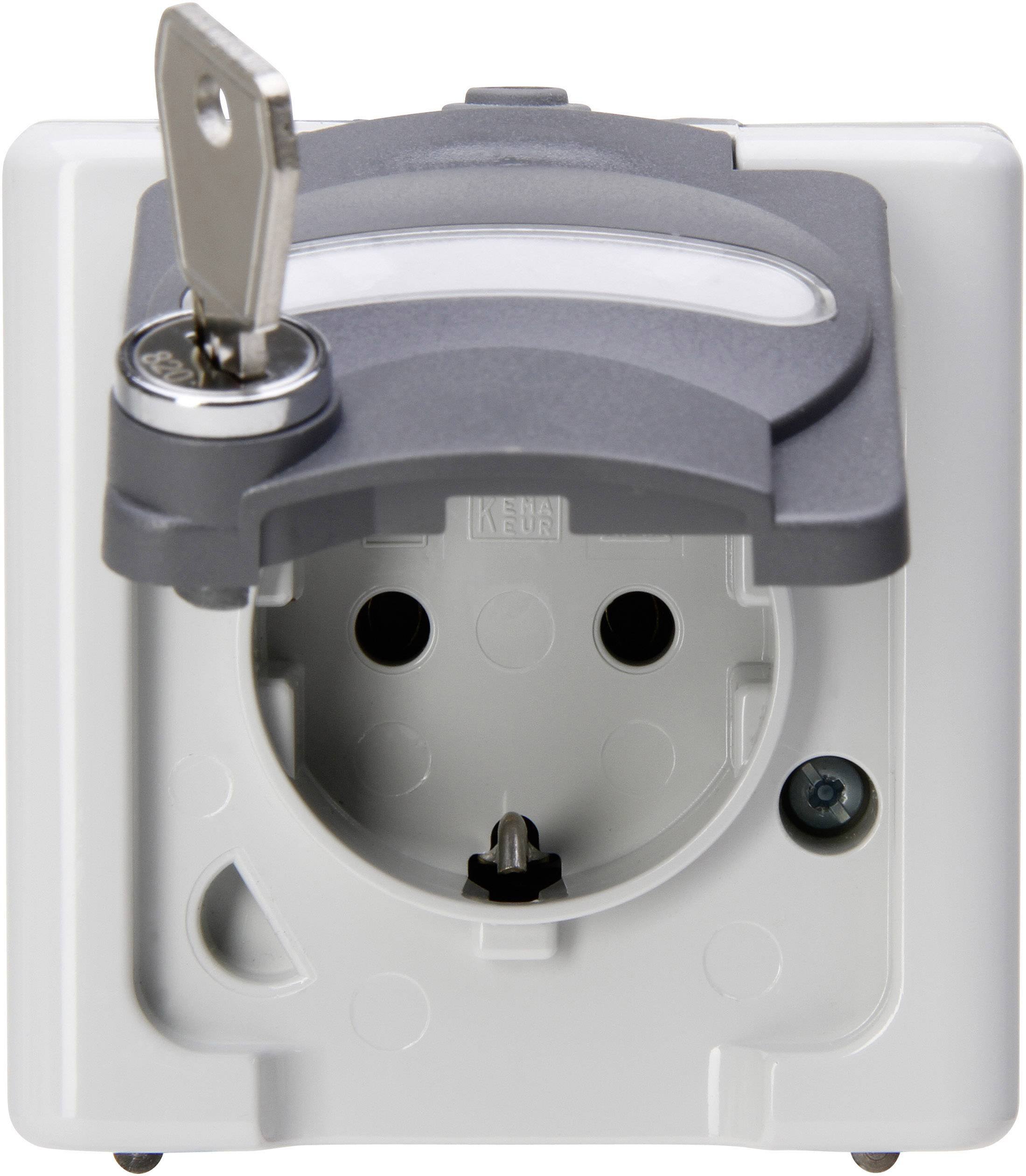 Kopp 103956004 BLUE ELECTRIC - Schutzkontakt-Steckdose mit Klappdeckel und Sicherheitsschloss (Nr. 5), Farbe: grau, 250V, 16A