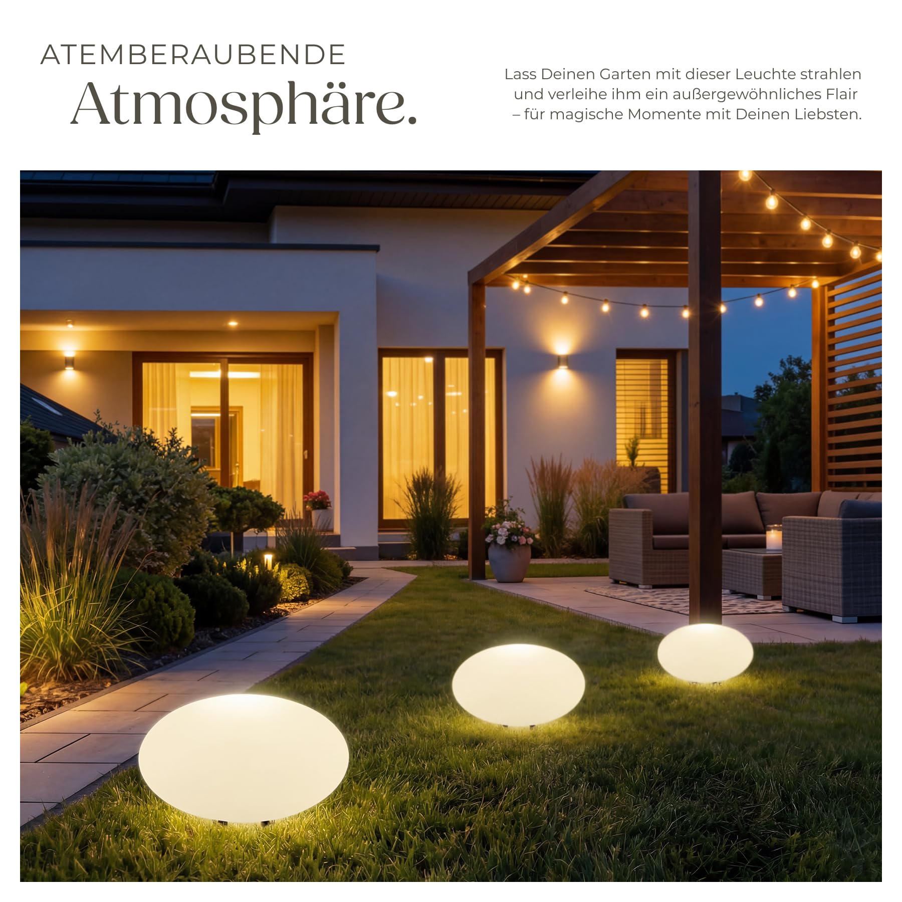 tectake® LED Kugelleuchte, Ø 35 x 21,5 cm, outdoor Lampe, Deko Garten, Beleuchtung Garten oder Nachttischlampe, LED Tischlampe, Deko Wohnzimmer, Balkon Deko, Wegeleuchten außen, Außenleuchte- Size M