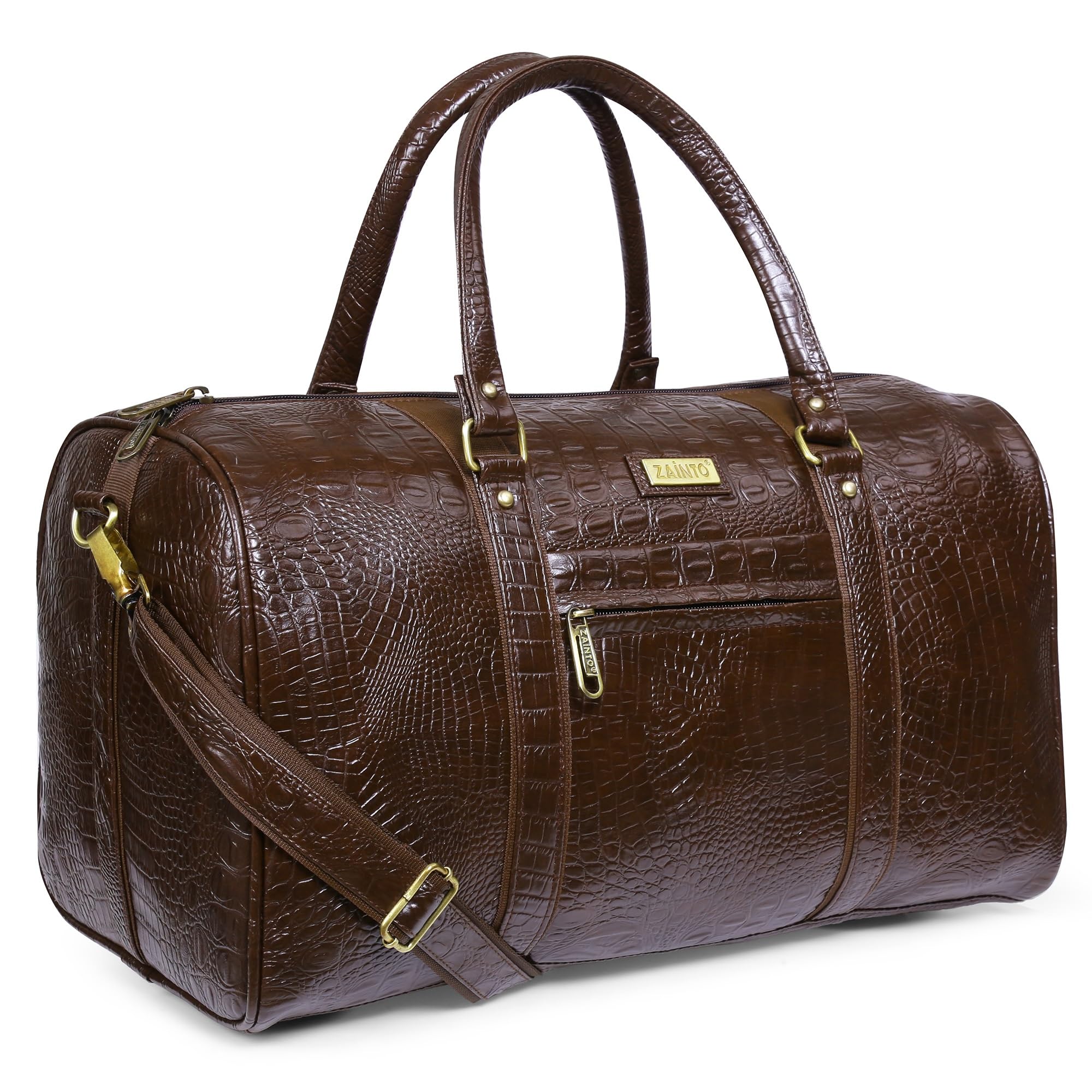 Unisex Textured Leatherette Stylish 35 Liter Cabin Bags For Travelling In Flight 7Kg Latest Travel Textured Leather Duffle Bags For Men And Women (Brown, 28 Cm)