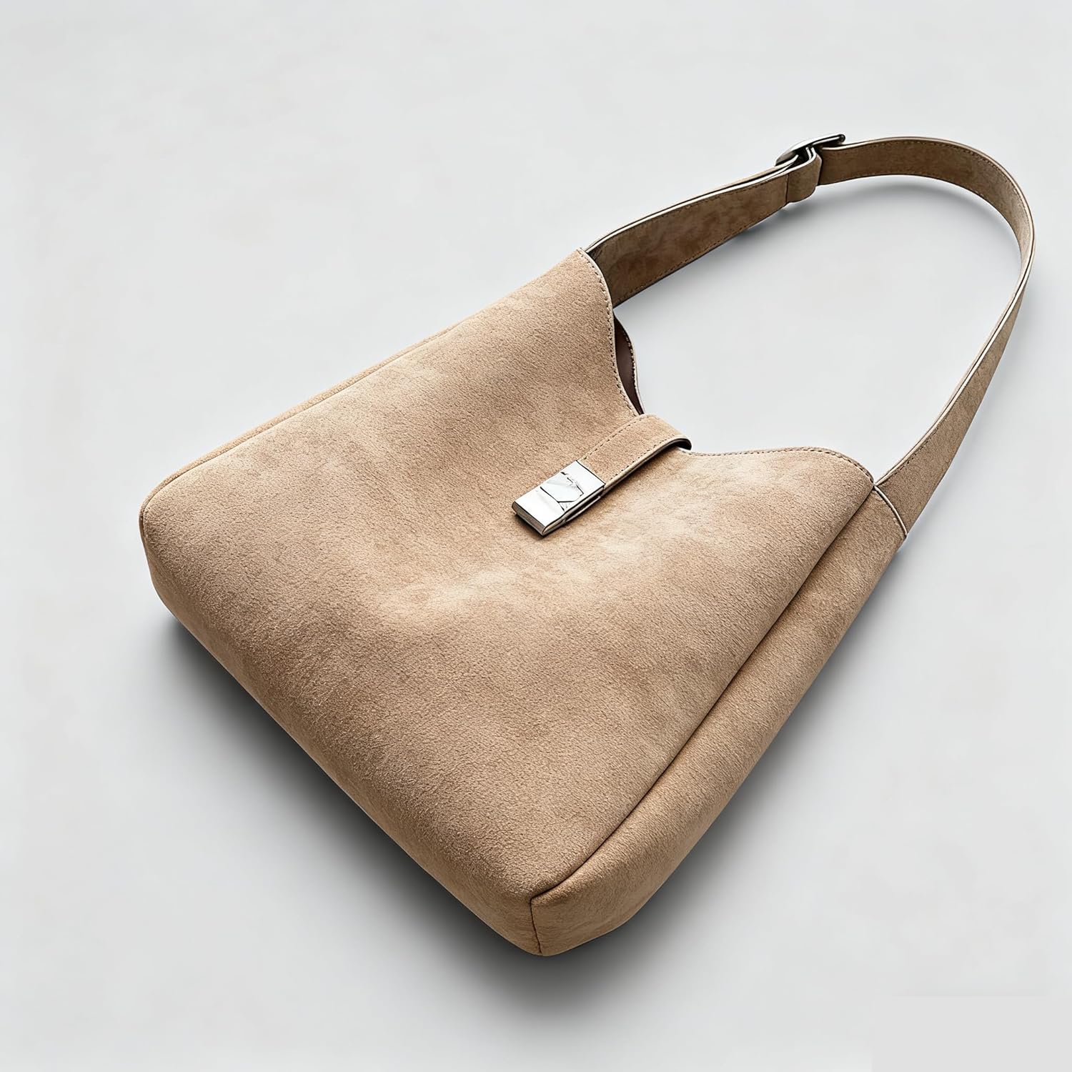 Women’s Vintage Suede Slouchy Hobo Bags, Minimalist Shoulder Bag with Zippered Pouch, Retro Purse for Weekend Commute - Image 5