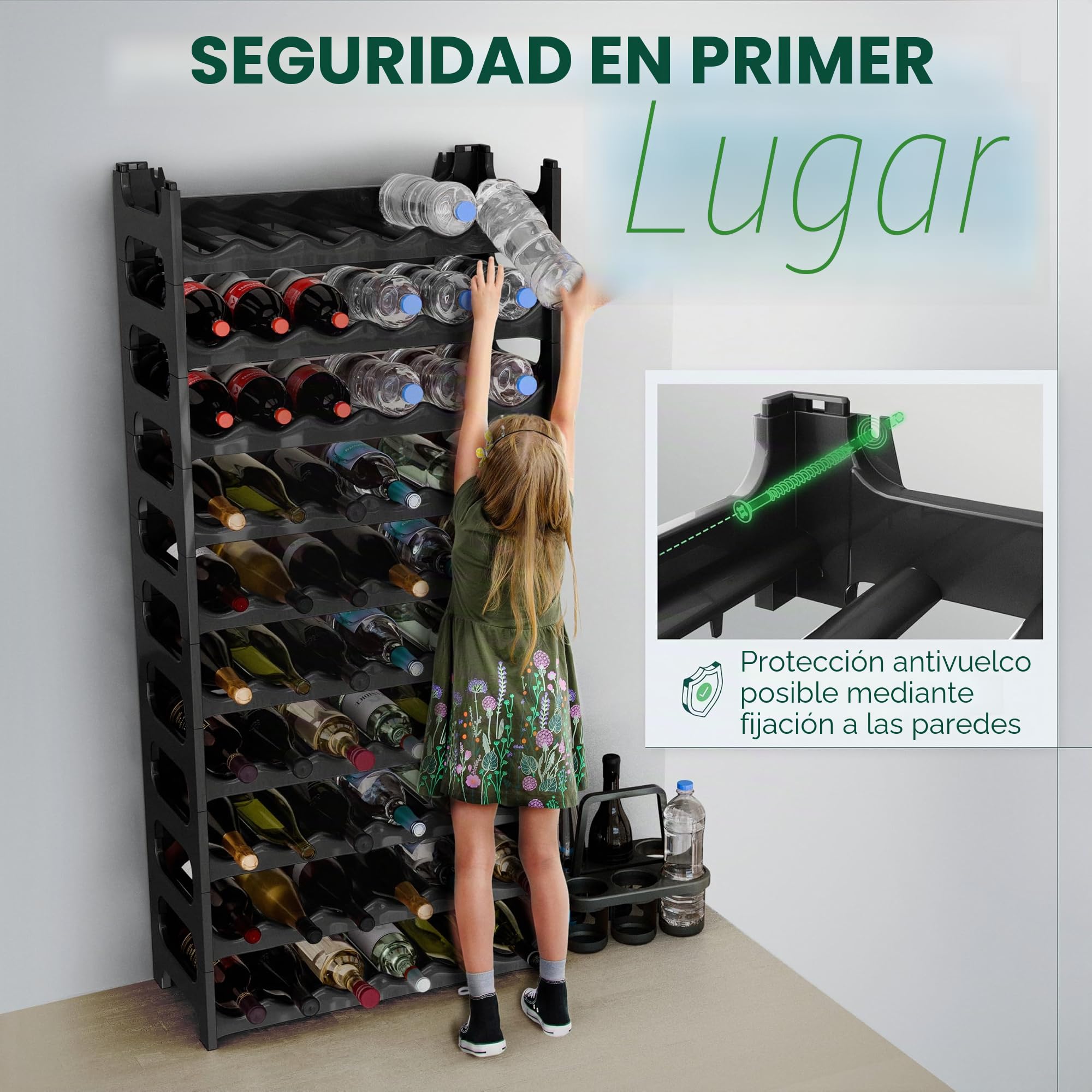 Novaliv Botellero para 72 botellas, de plástico resistente (negro, 12 estantes)