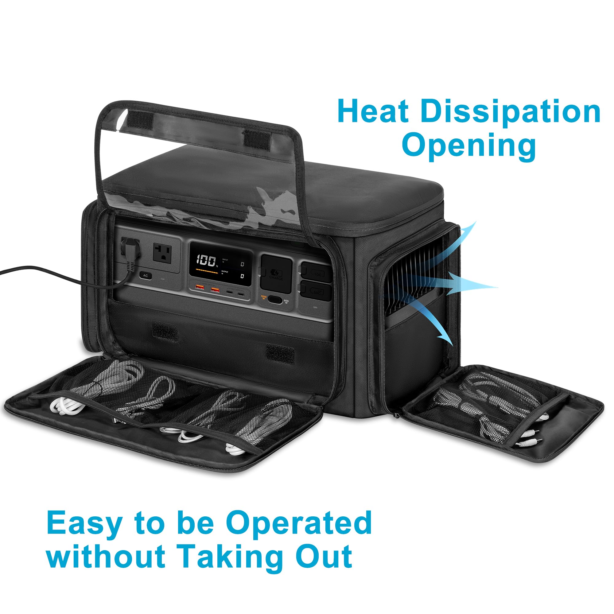 Trunab Estuche de Estación de Energía Portátil Compatible con DJI 1000. Bolsa de Hombro Protectora con Panel frontal Transparente y Cremalleras Laterales que Disipan el Calor, Negro | Bolsa de almacenamiento de viaje con correa para el hombro y panel fron