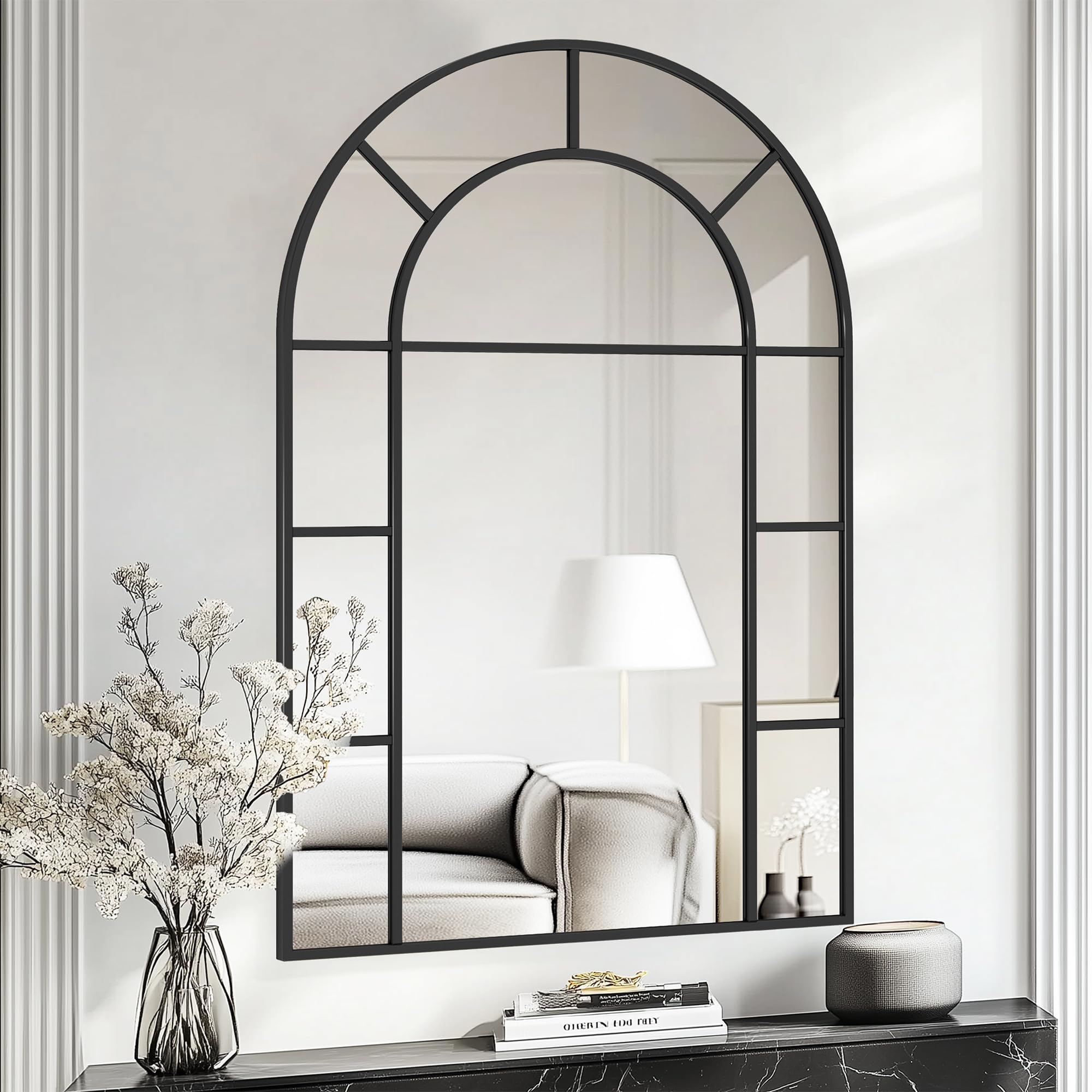 Espejo de baño, espejo de pared arqueado de 24 x 36 pulgadas, espejos de pared negros, espejo de tocador de baño, espejos para sob