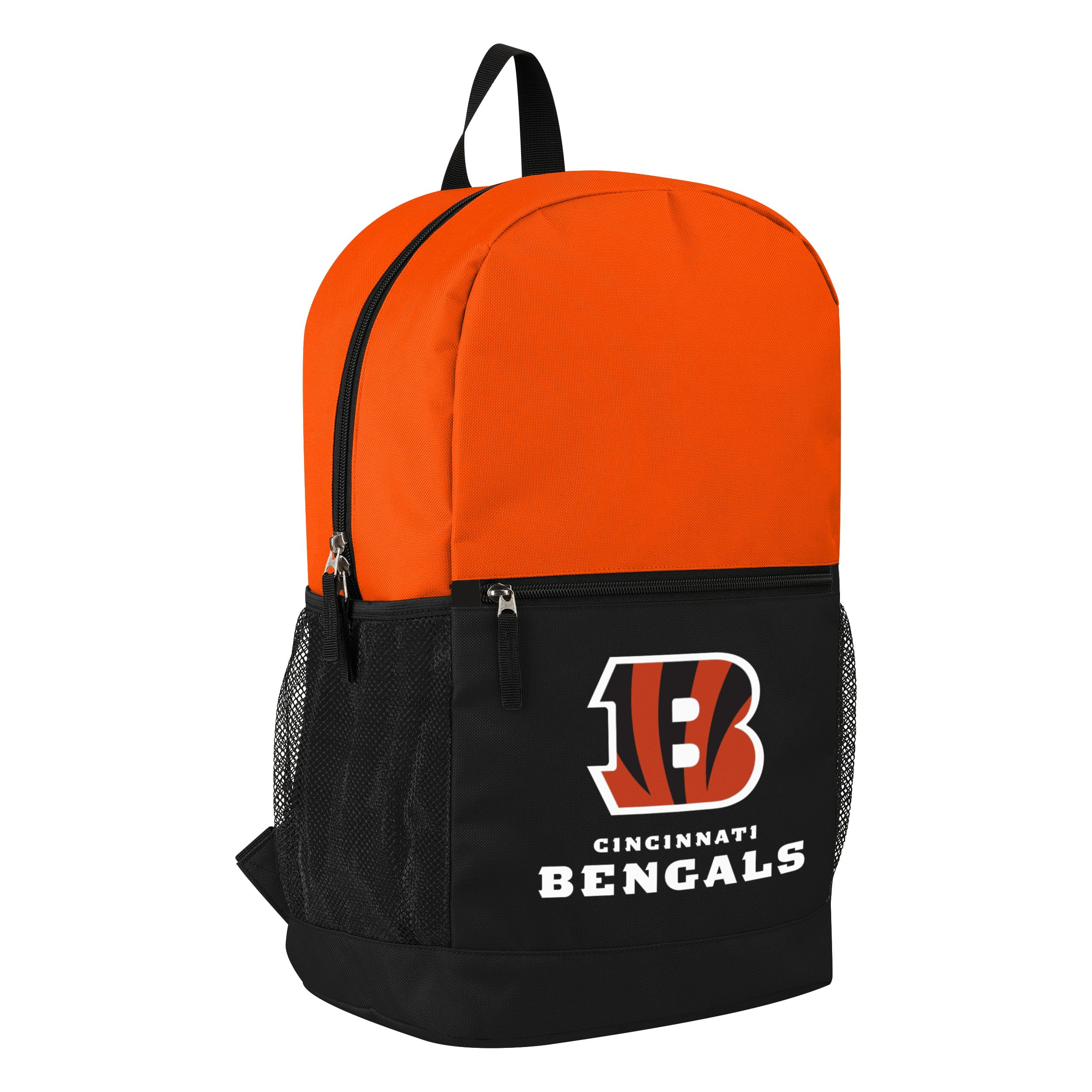FOCO NFL Officially Licensed Football Team Color Primary Logo 2 Tone Big Logo Color Block School Bag Travel Backpack, Cincinnati Bengals, One Size, Daypack Backpacks