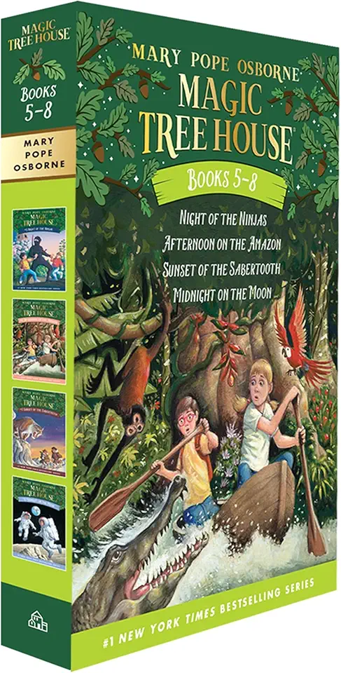 Magic Tree House Boxed Set, Books 5-8: Night of the Ninjas, Afternoon on the Amazon, Sunset of the Sabertooth, and Midnight on the Moon