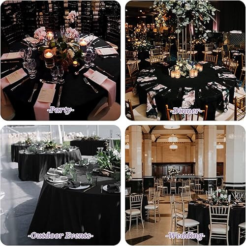 Miniatura 7 de Paquete de 10 manteles redondos negros de 90 pulgadas de poliéster lavables para mesas redondas, resistentes a las manchas y a las arrugas, mantel