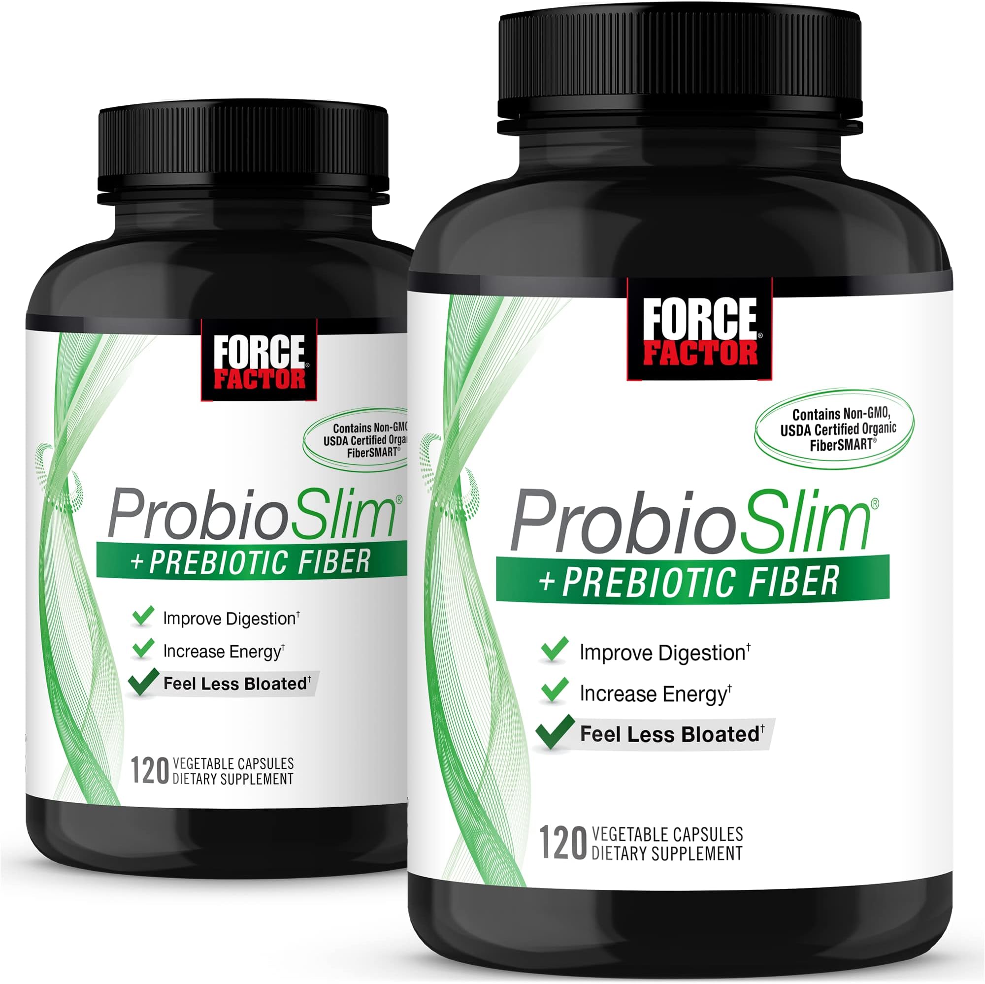 ProbioSlim + Prebiotic Fiber, Metabolism Booster for Women & Men, Digestive Health Support, Green Tea Extract and Psyllium Husk Fiber, 120 Count (Pack of 2)