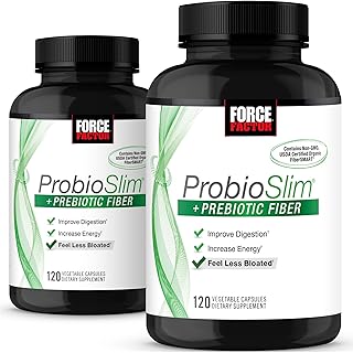 Force Factor ProbioSlim + Prebiotic Fiber, Metabolism Booster for Women & Men, Digestive Health Support, Green Tea Extract and Psyllium Husk Fiber, 120 Count (Pack of 2)