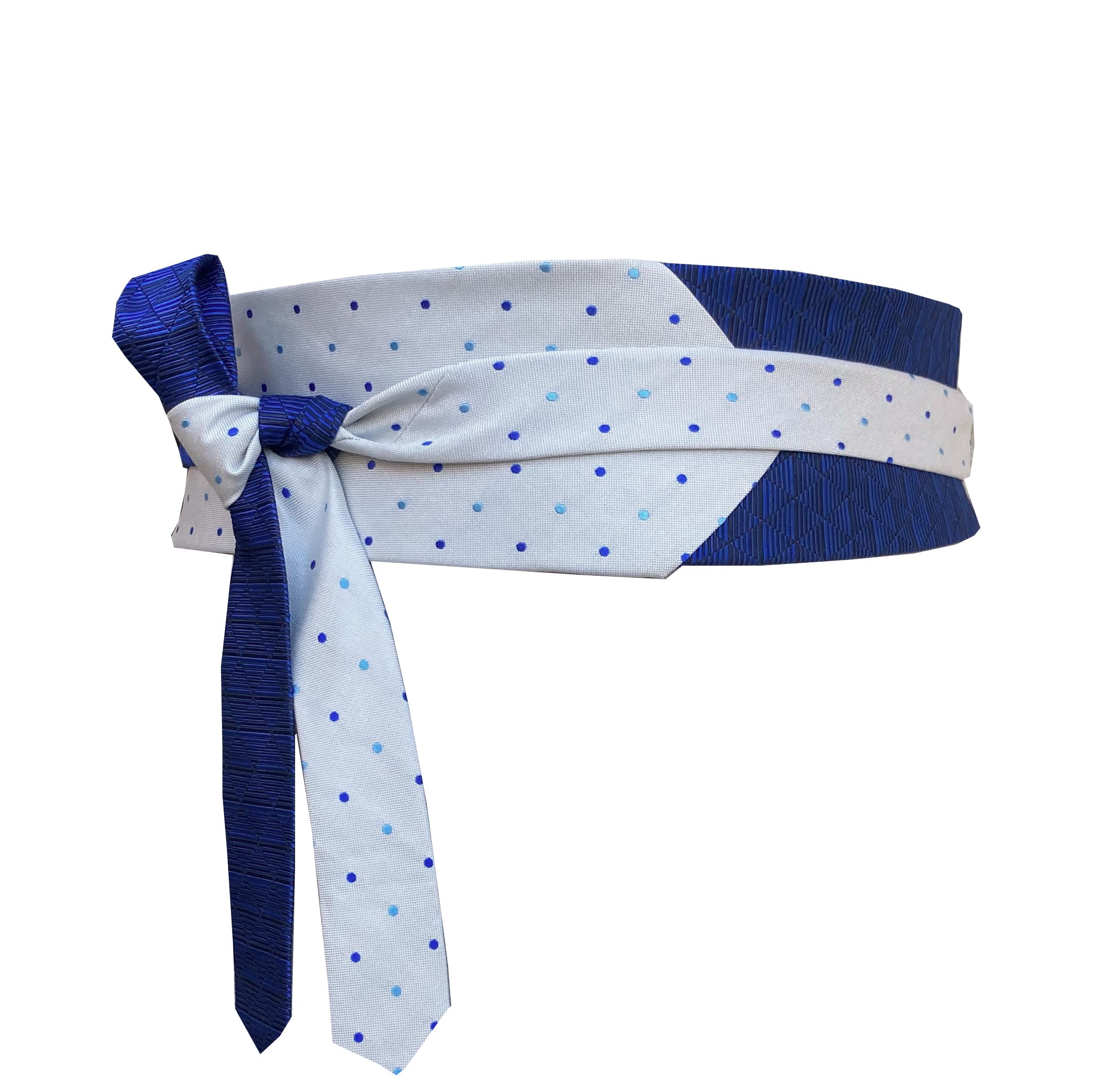 Remo Sartori - Made in Italy Women Silk Obi Wrap Neckties Belt, Blue Polka Dots, Free Size