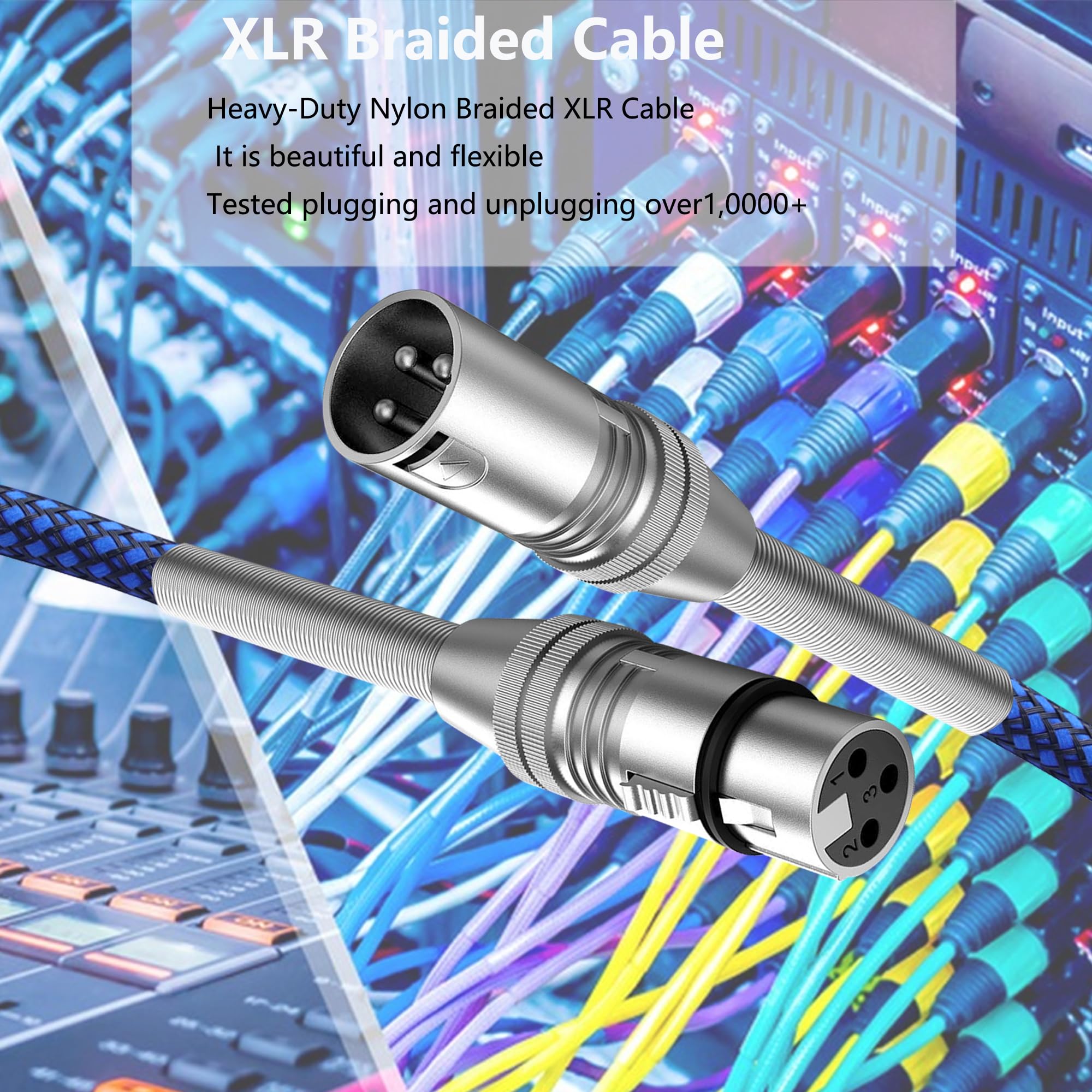 3-pinowy metalowy kabel mikrofonowy sprężynowy XLR męski na żeński Heavy Duty zrównoważony nylonowy pleciony kabel mikrofonowy kompatybilne głośniki, mikrofony (0,3 M)