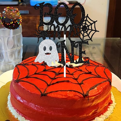 Miniatura 5 de Decoración negra para tartas "I'm One" con purpurina negra, The Spooky One/Baby Boo, decoración de fiesta de baby shower con temática de Halloween