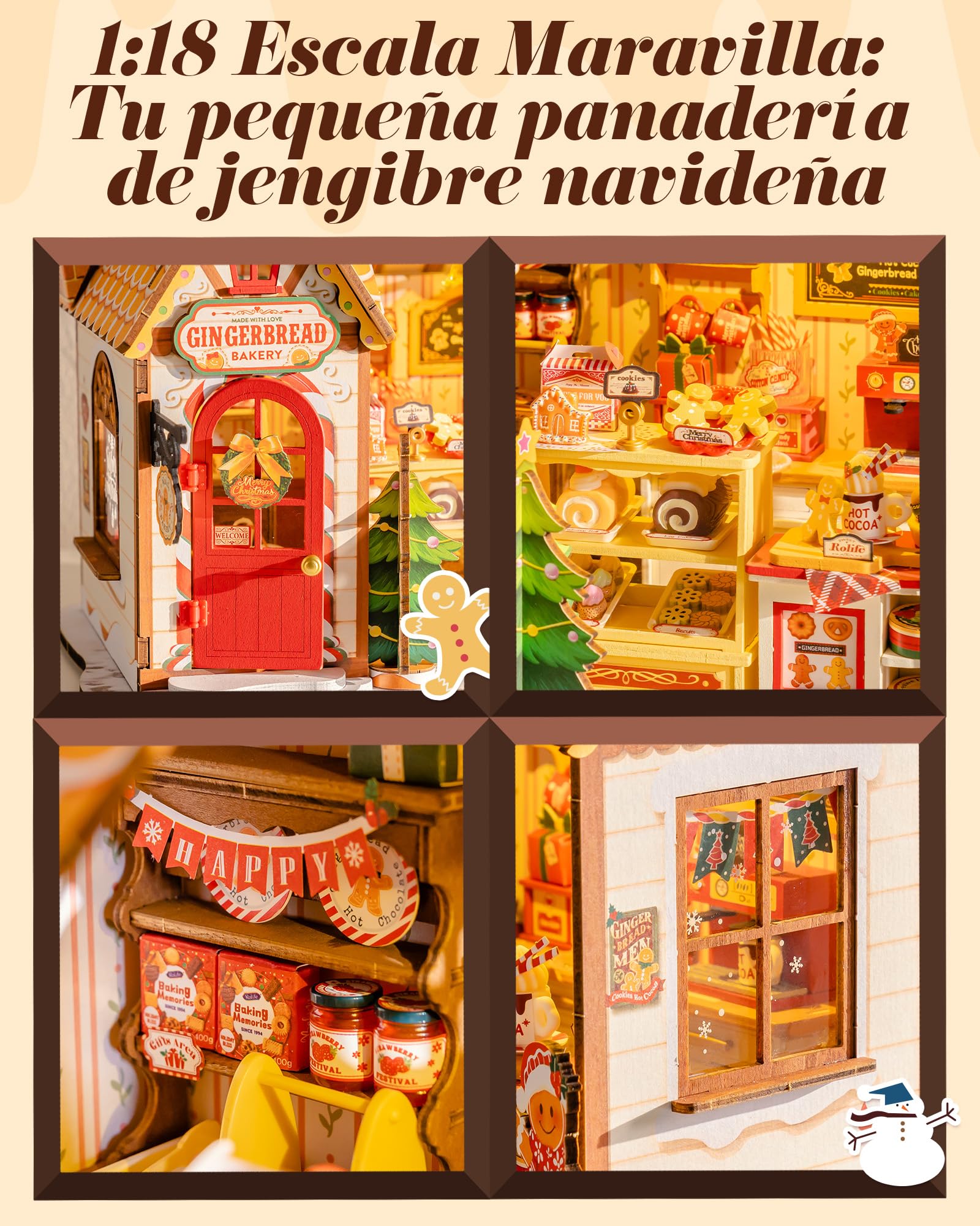 Rolife Maquetas Puesto de Dulces de Navidad-170 Piezas DIY Miniature House Diorama, Casas Miniaturas para Montar Puzzle 3D Madera para Adultos ¡Ningún Pegamento Necesario Adornos de Navidad