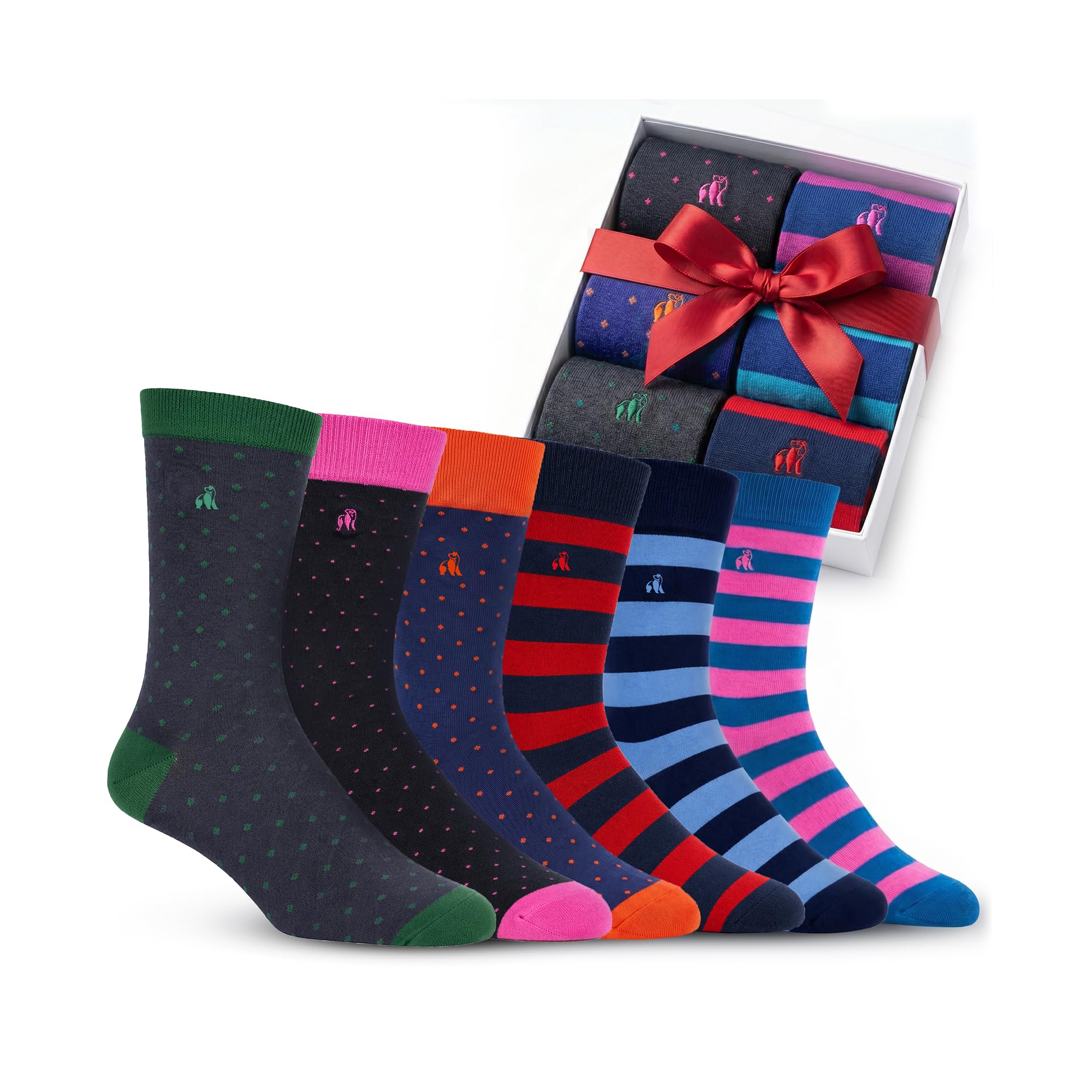 SWOLE PANDA | Luxury Super Soft Bamboo Socks For Men, Spots and Stripes, 6 Pack Gift Box
