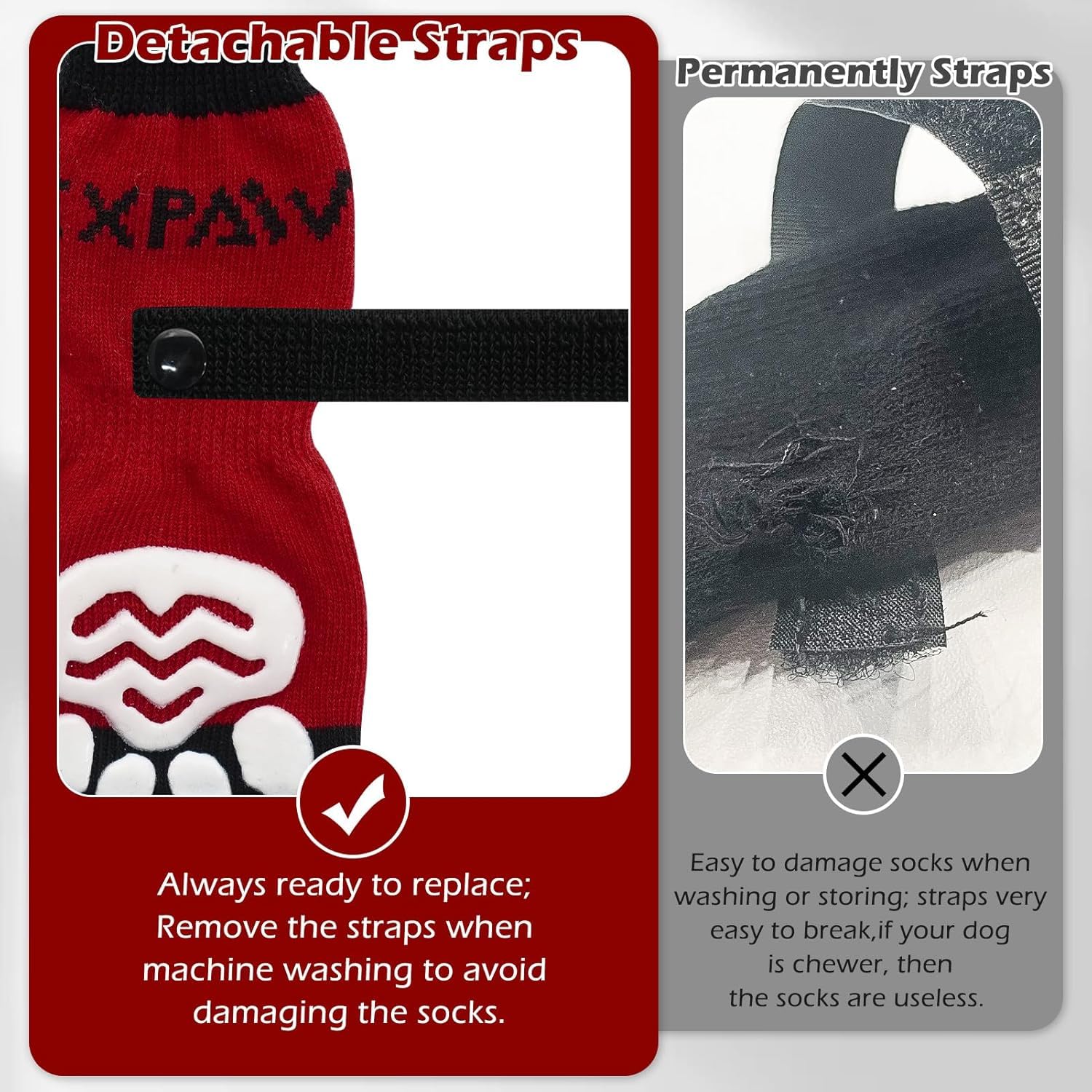 EXPAWLORER Juego de 6 calcetines antideslizantes, para evitar lamerse patas, pavimento caliente, mejor control de tracción en suelos de madera, botines para perros pequeños, medianos y grandes