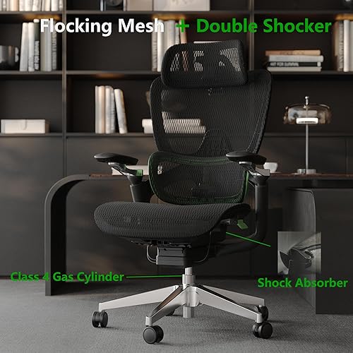 Miniatura 4 de Silla de oficina ergonómica, silla de escritorio de malla para oficina en casa con soporte lumbar adaptativo, silla de juegos con reposacabezas,