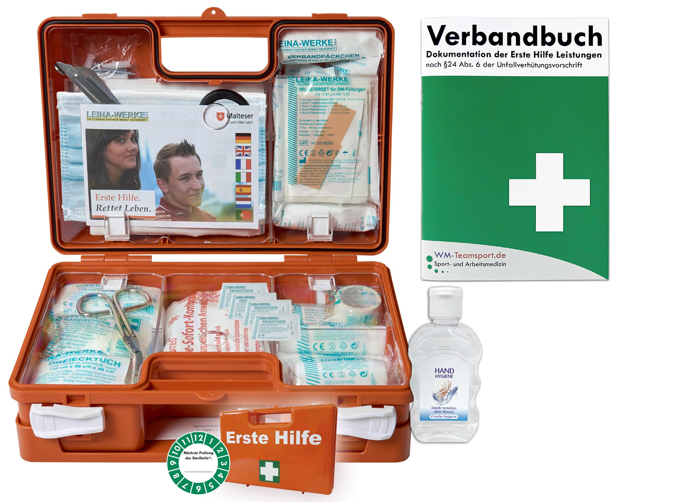 Verbandskoffer/Verbandskasten (K) Typ C - Erste Hilfe nach der aktuellen DIN 13157 für Betriebe INKL. Verbandbuch + Hygiene-Gel