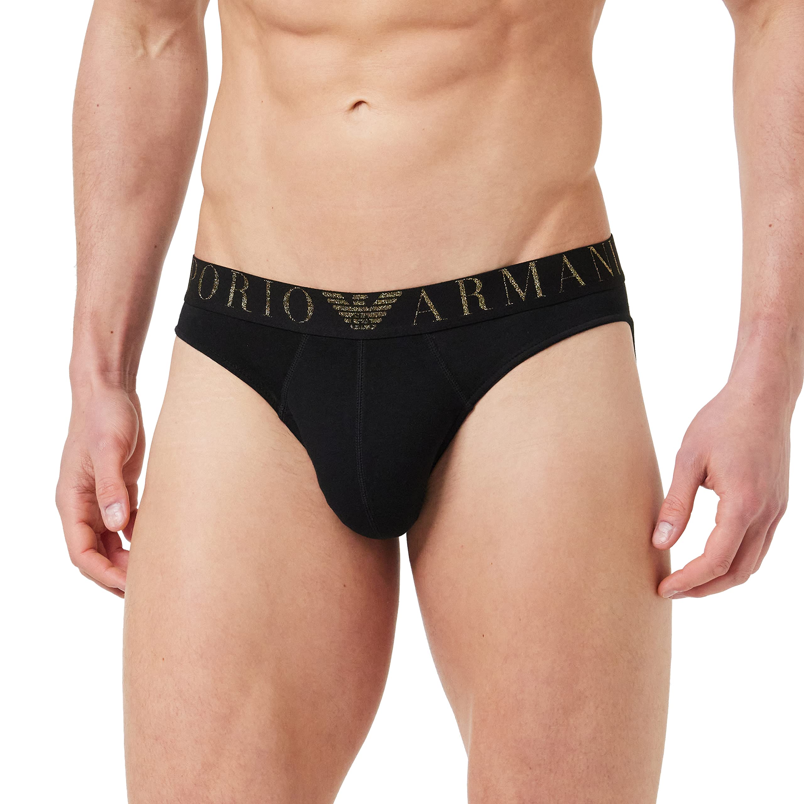 Emporio Armani Underwear Men's Black X-Mas Cotton Elastic Band Briefs, Medium