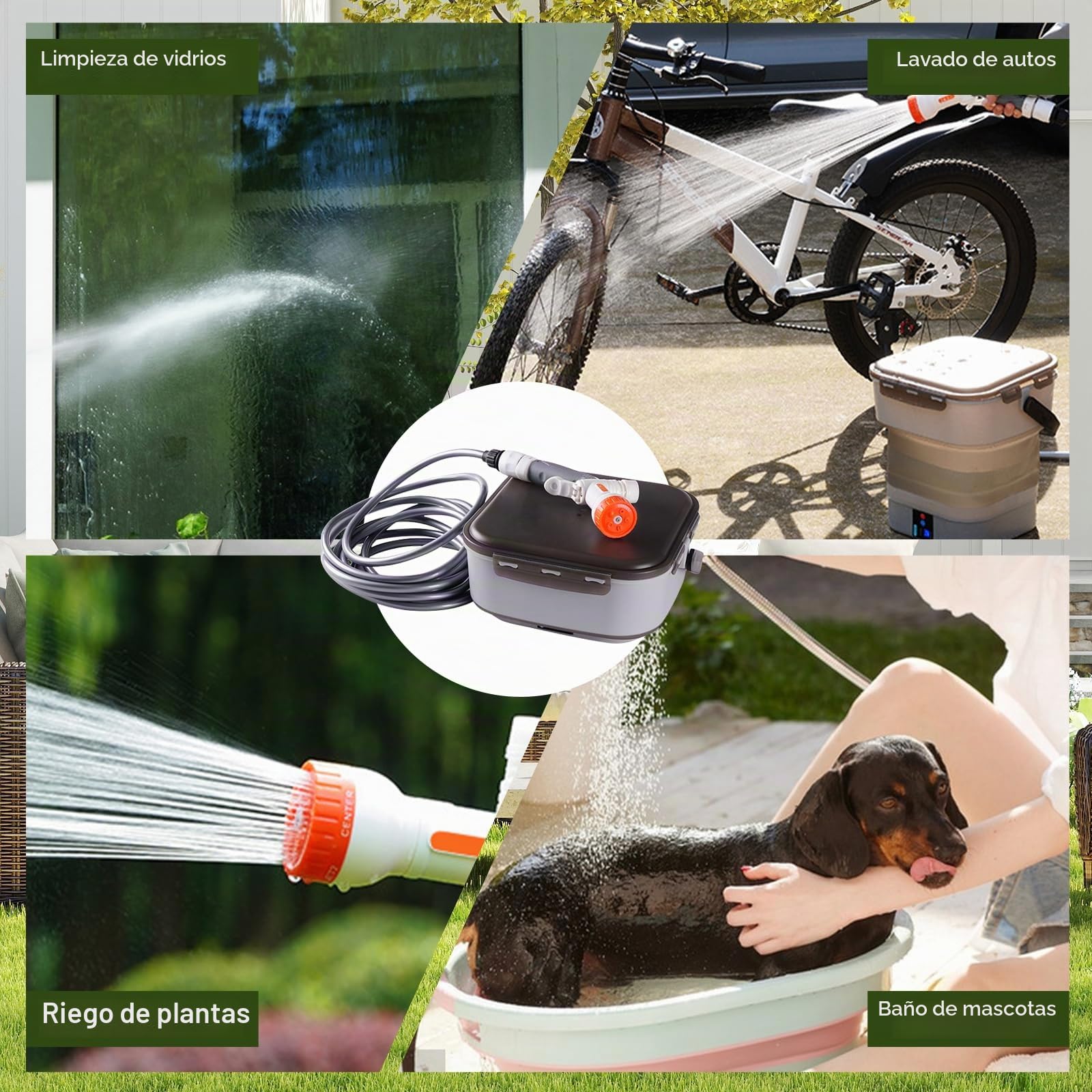 Limpiador portátil para exteriores con depósito de agua de 12 litros, limpiador de alta presión portátil inalámbrico con 5 modos de pulverización, pulverizador eléctrico multifunción a presión para