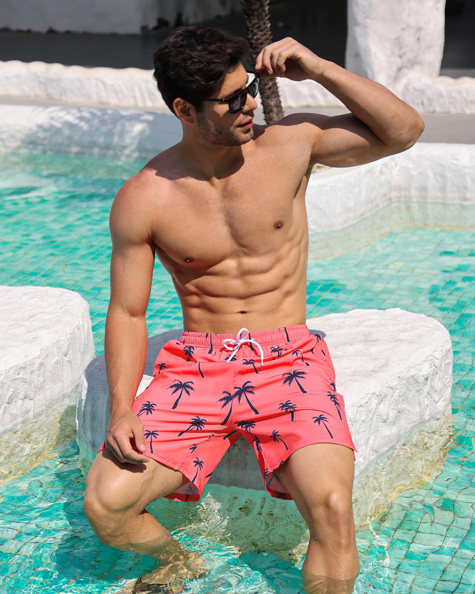 OlyPegic Maillot de bain pour homme avec doublure de compression - Short de plage à séchage rapide - Avec fermeture éclair