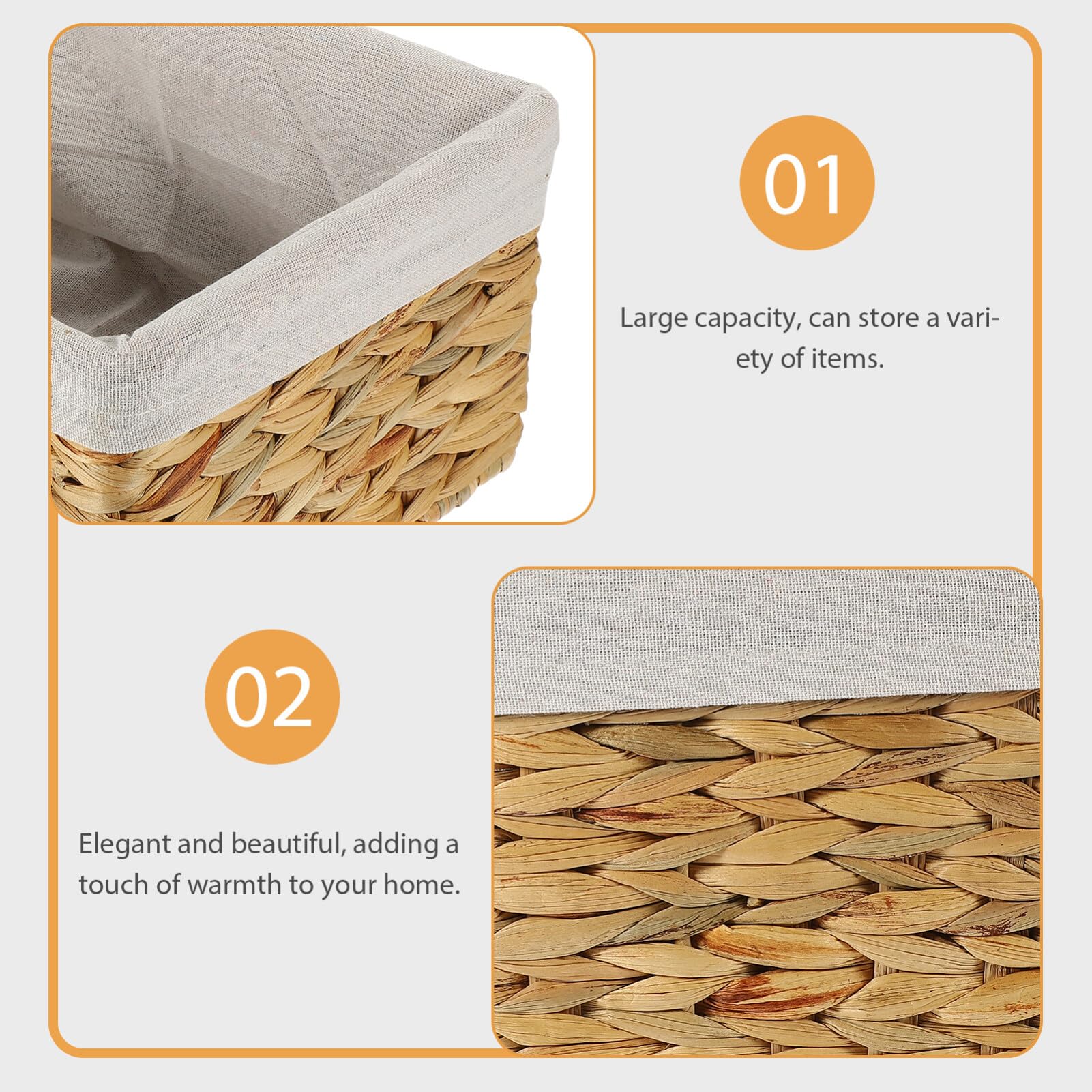 Cesta con Forro Tejida Rectangular de Almacenamiento de Fibra Natural
