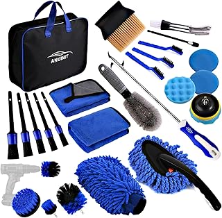 27Pcs Car Detailing Kit Detailing Brush Set, Car Cleaning Kit Car Wash Kit for Car Interior & Exterior with Wheel Brush Car Wash Mitt Sponge Car Dusters Tire Hook Drill Brush Set Detailing