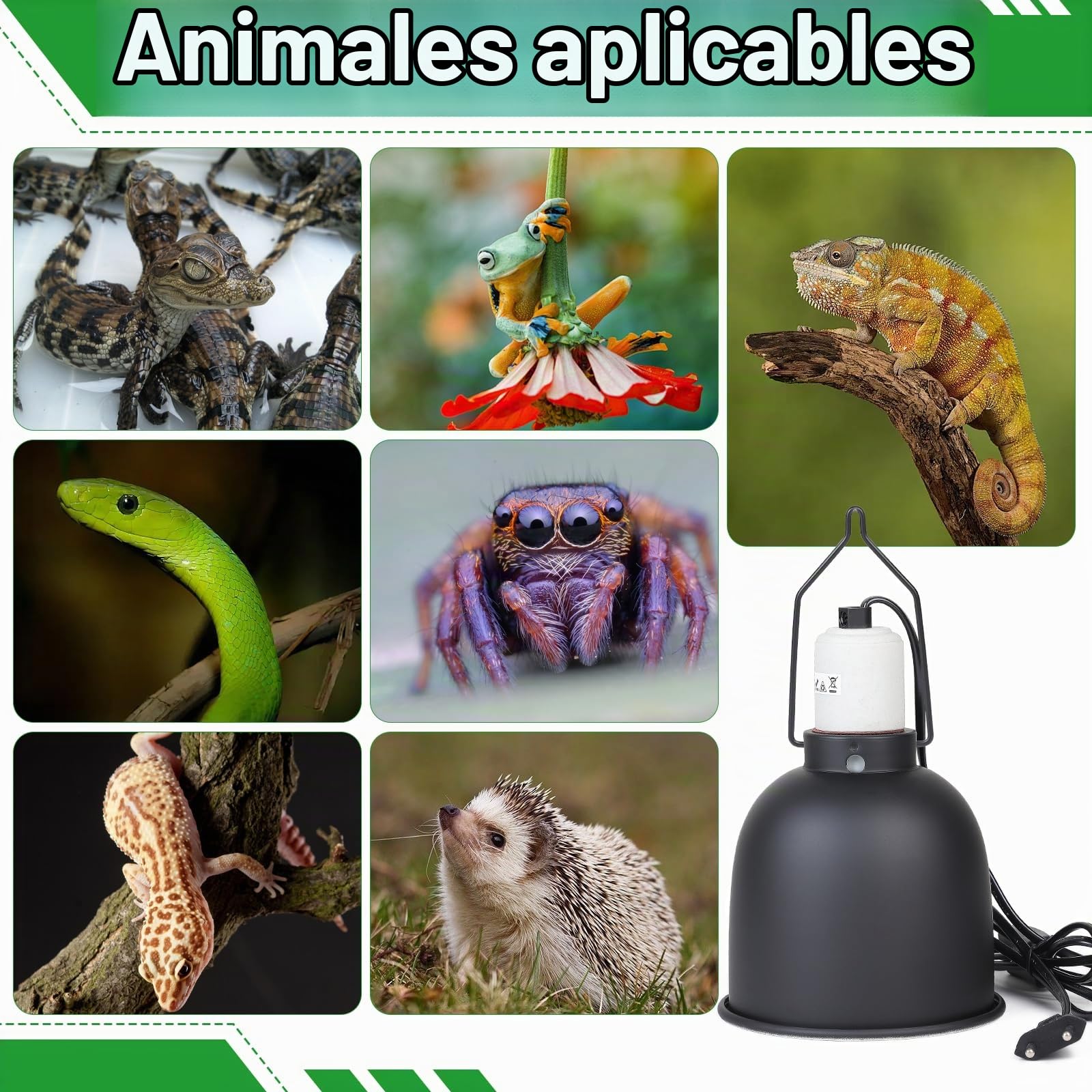 CPROSP Lámpara de Calor Con Cúpula De Reflexión óptica E27, con 1 Bombilla, Terrario Reptiles de Calor Lámpara con Clip para Colgar, para Tortuga, Lampara de Reptiles y Anfibios