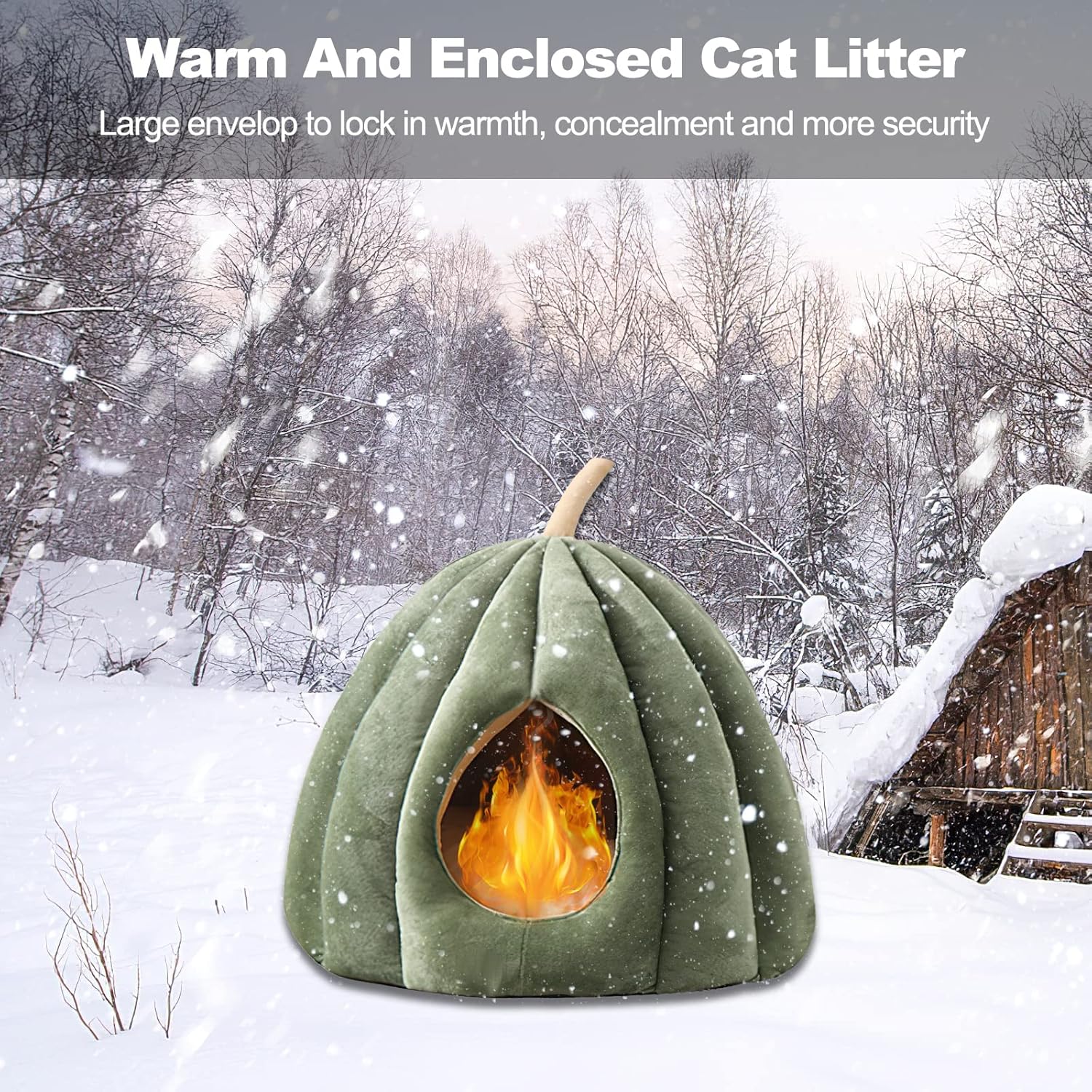Pet Cave Bed, Cat Nest with Removable Washable Inner Cushion, Soft Bed for Kitten and Small Pet, Super Soft and Cosy Plush Cat Igloo Cave Bed（M, Green