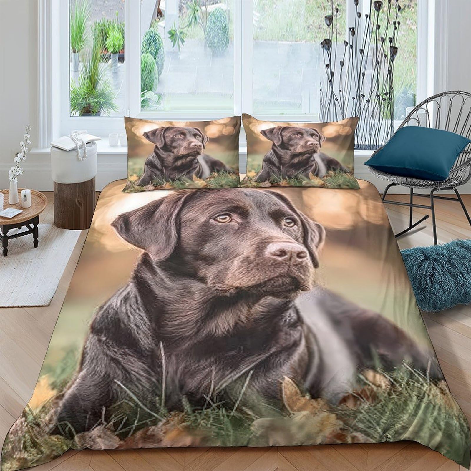 Ctjqhvkz Style-7 3D Printed Chocolate Labrador Fitted Sheet Microfiber Soft Breathable Autumn Leaves Bed Cover For Bedroom Decor Single（135X200cm）