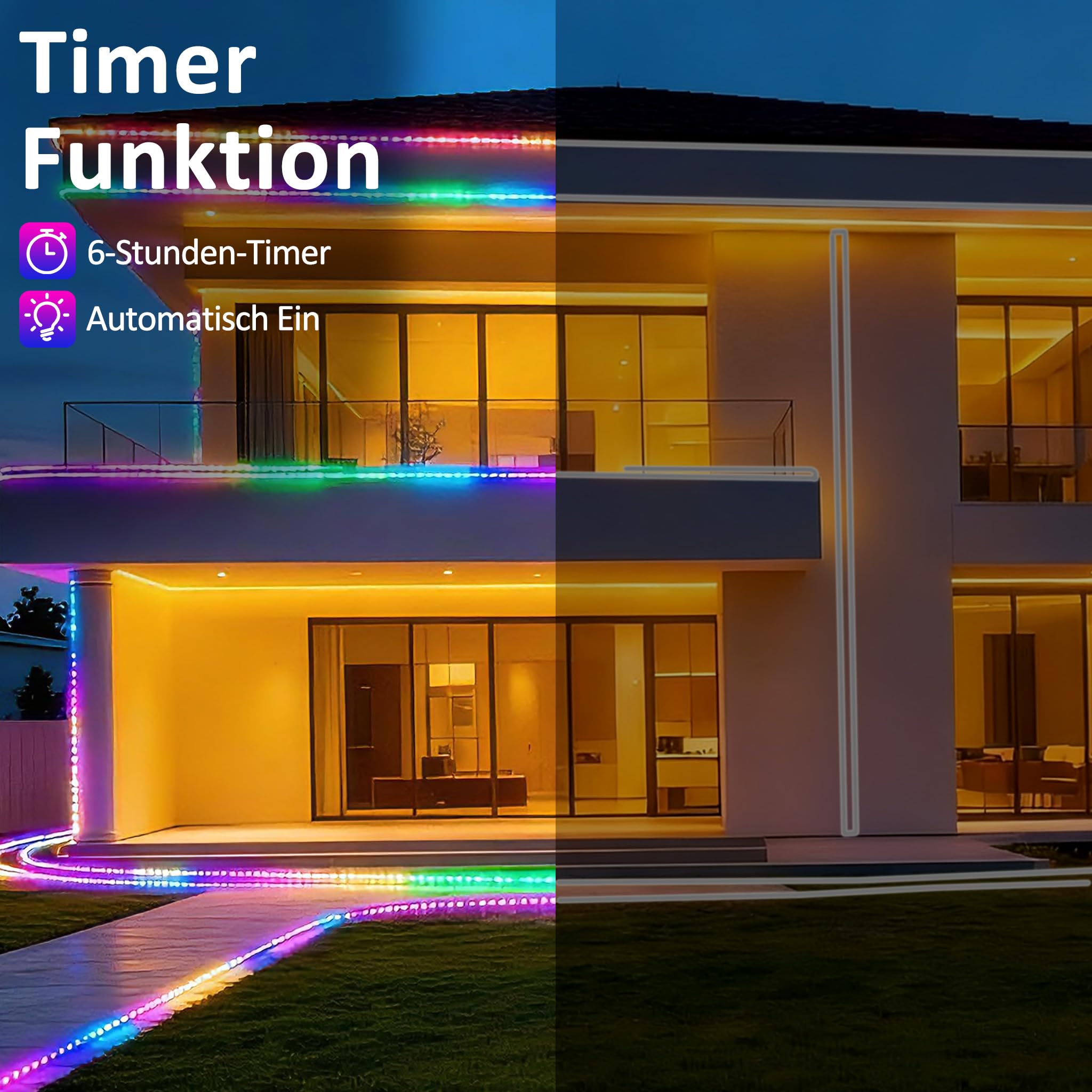 YRHome wąż świetlny LED, 100 m, 1000 diod LED, z wtyczką, do użytku na zewnątrz, z timerem, 8 trybów i możliwością regulacji jasności, IP44, wodoodporny, oświetlenie dekoracyjne RGB LED, do użytku