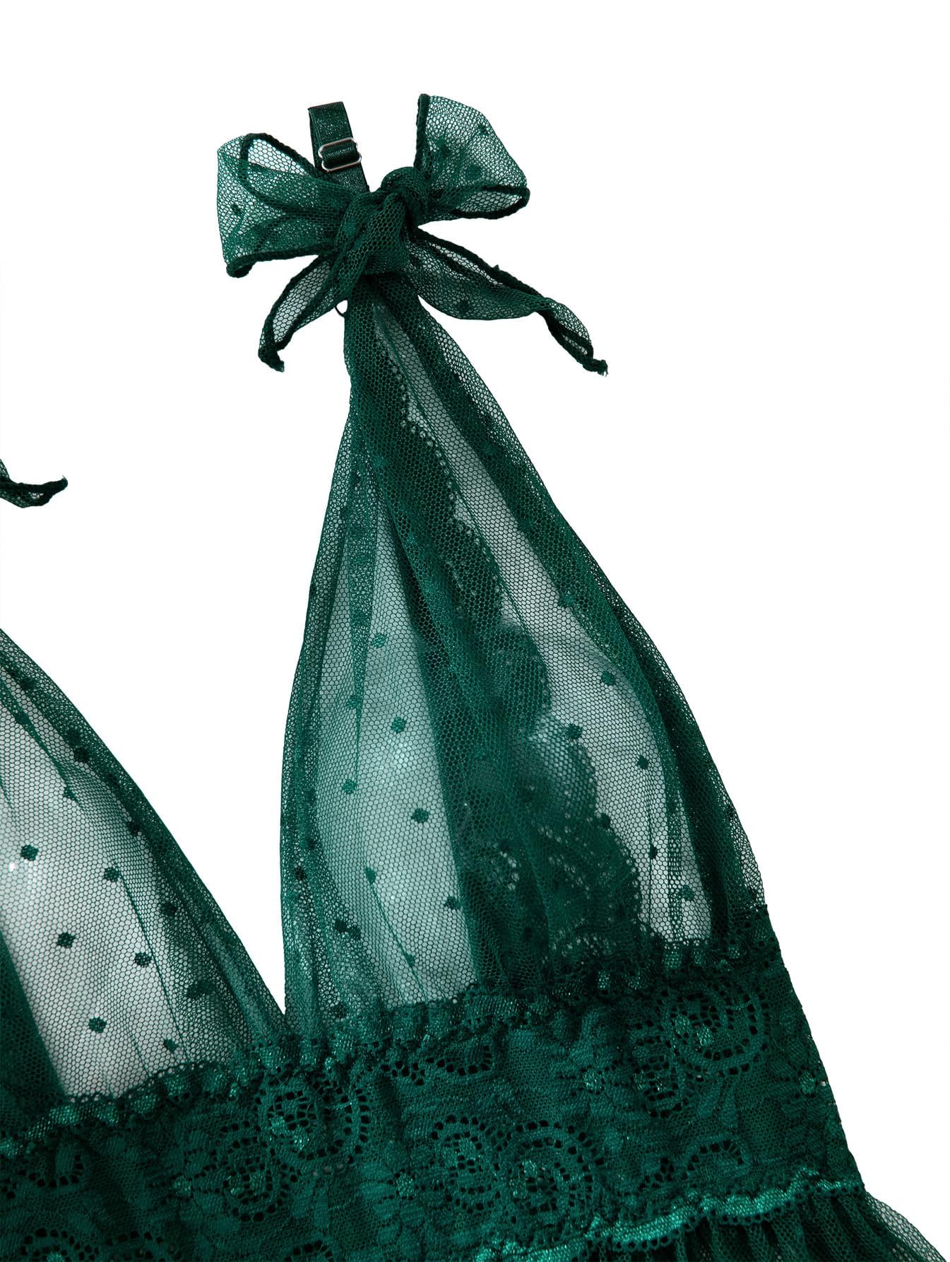 Lilosy Sexy Polka Dots Mesh Sheer Lace Babydoll Chemise Lingerie Set Floral Sleep Wear: X-Large Army Green