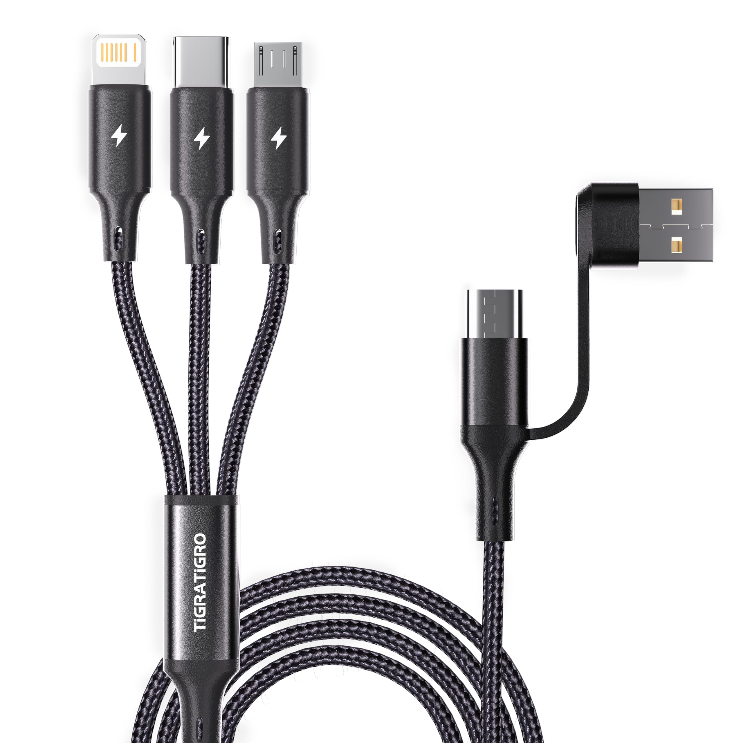 tigratigro Multi Cavo di Ricarica, 4 in 1 Multiplo Cavetto [1.2M] Multiplo Cavetto con Micro USB Tipo C Light-ning Micro interfaccia, con Adattatore USB C Femmina a USB Maschio