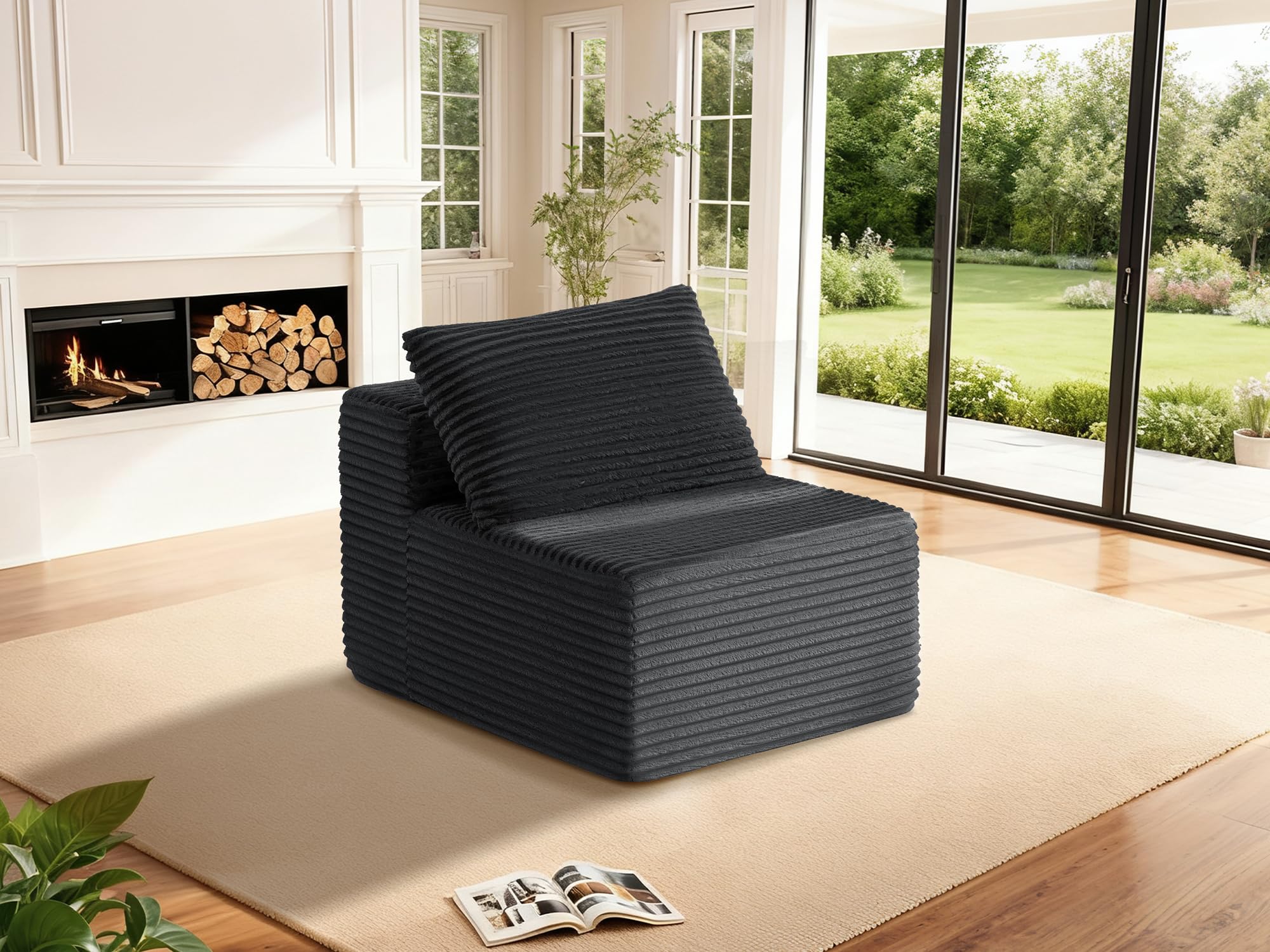 30" Cloud Sectional Couch Single Seat for Living Room, Extra Deep Seats No Assembly, Minimalist Modular Couch, Corduroy (Black, Single Seat)