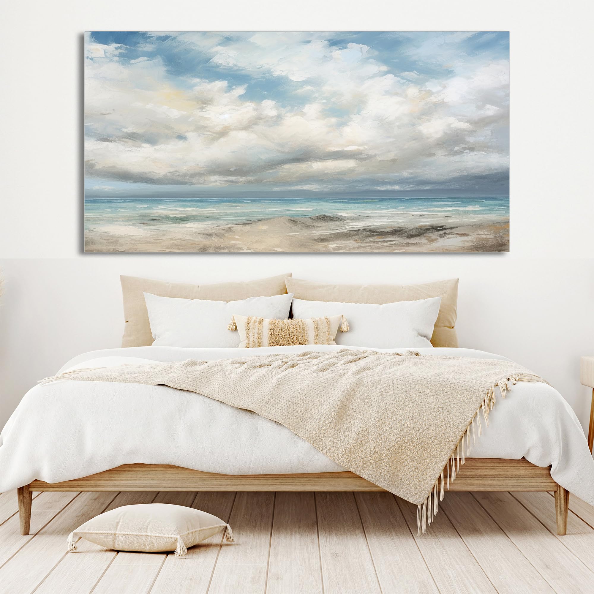 Amazon.com: Blue White Art Landscape Oil Painting, Modern Neutral