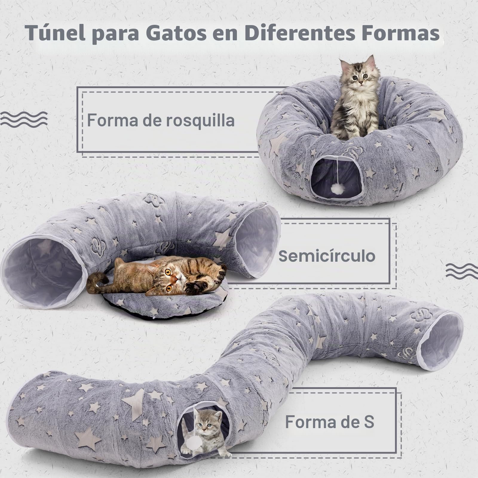Tunel para Gatos, Túnel Redondo de Cama Tunel para Gatos, con Alfombrilla de cojín Donut Forma Circular Plegable extraíble, Juguetes para Gatos Interactivos para Interiores