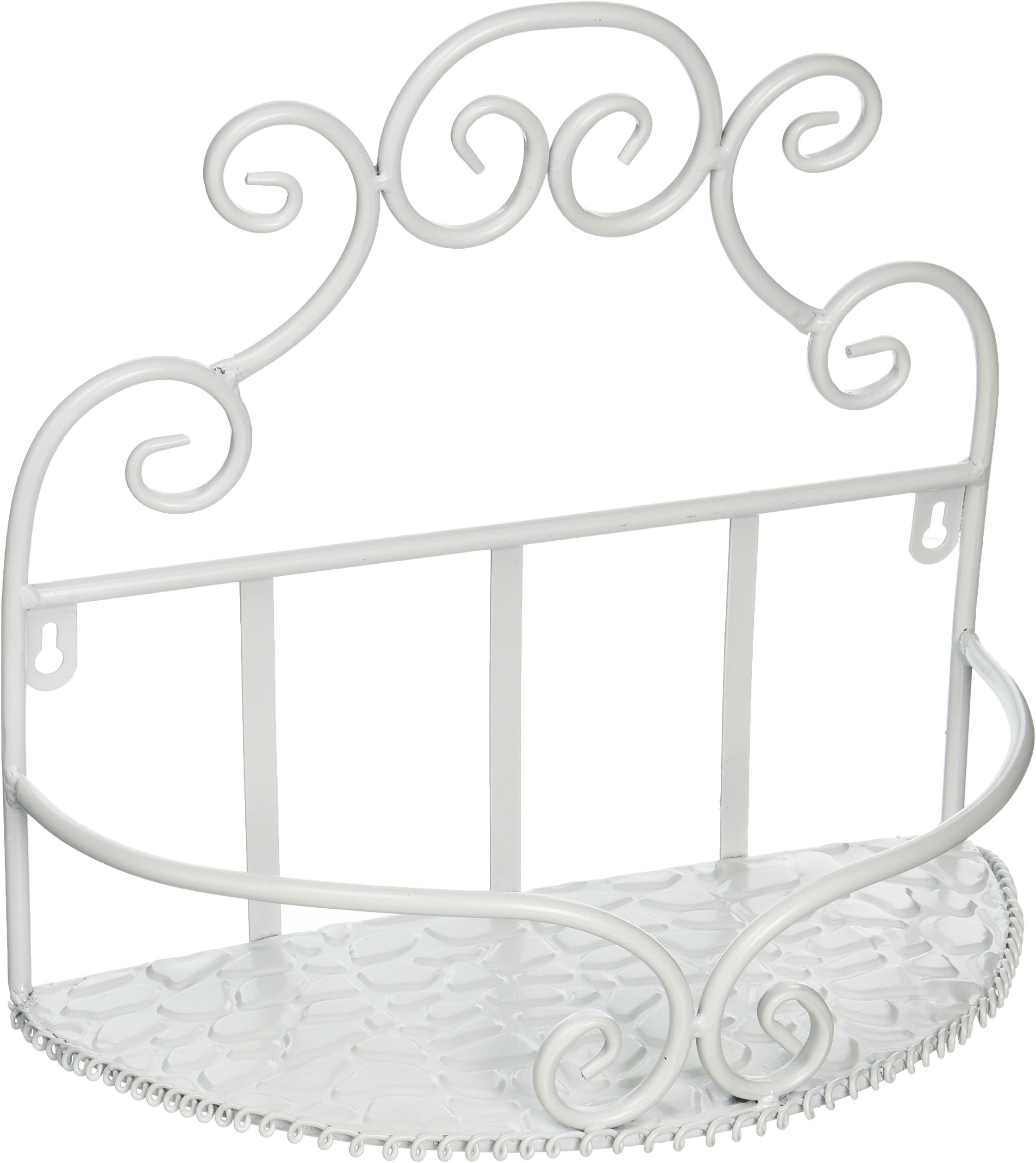 FA Decors Charming White Iron Scroll Work Wall Shelf Bathroom Organizer