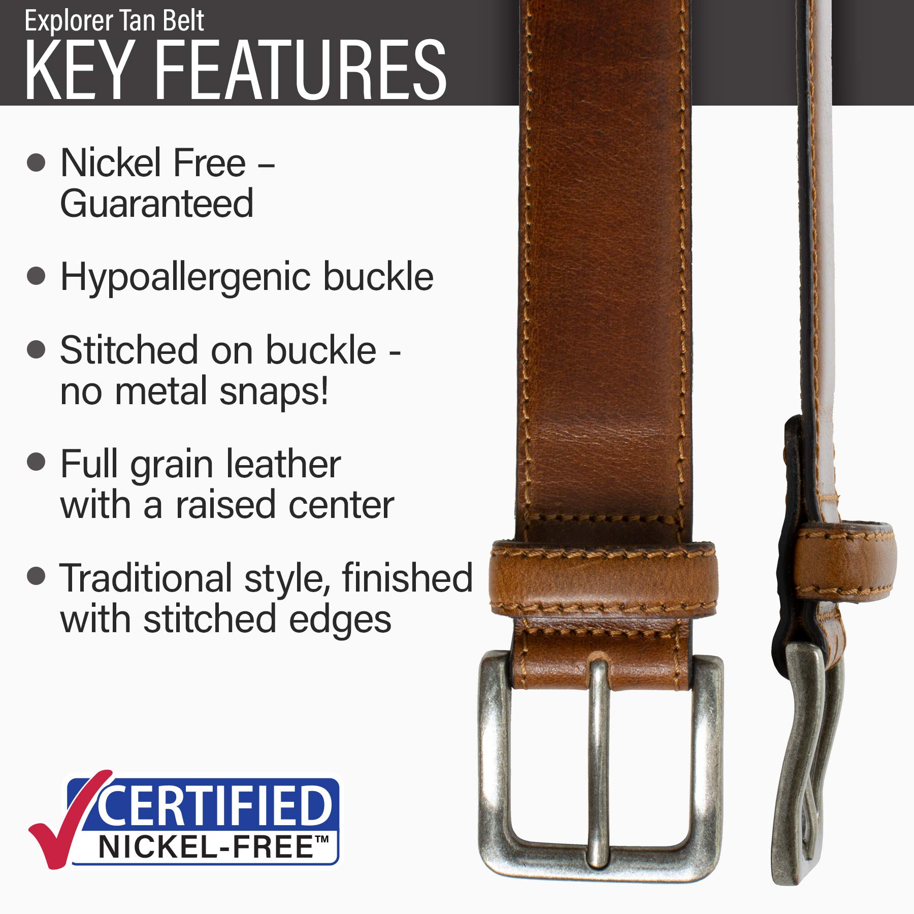 Explorer Nickel Free Tan Belt (36