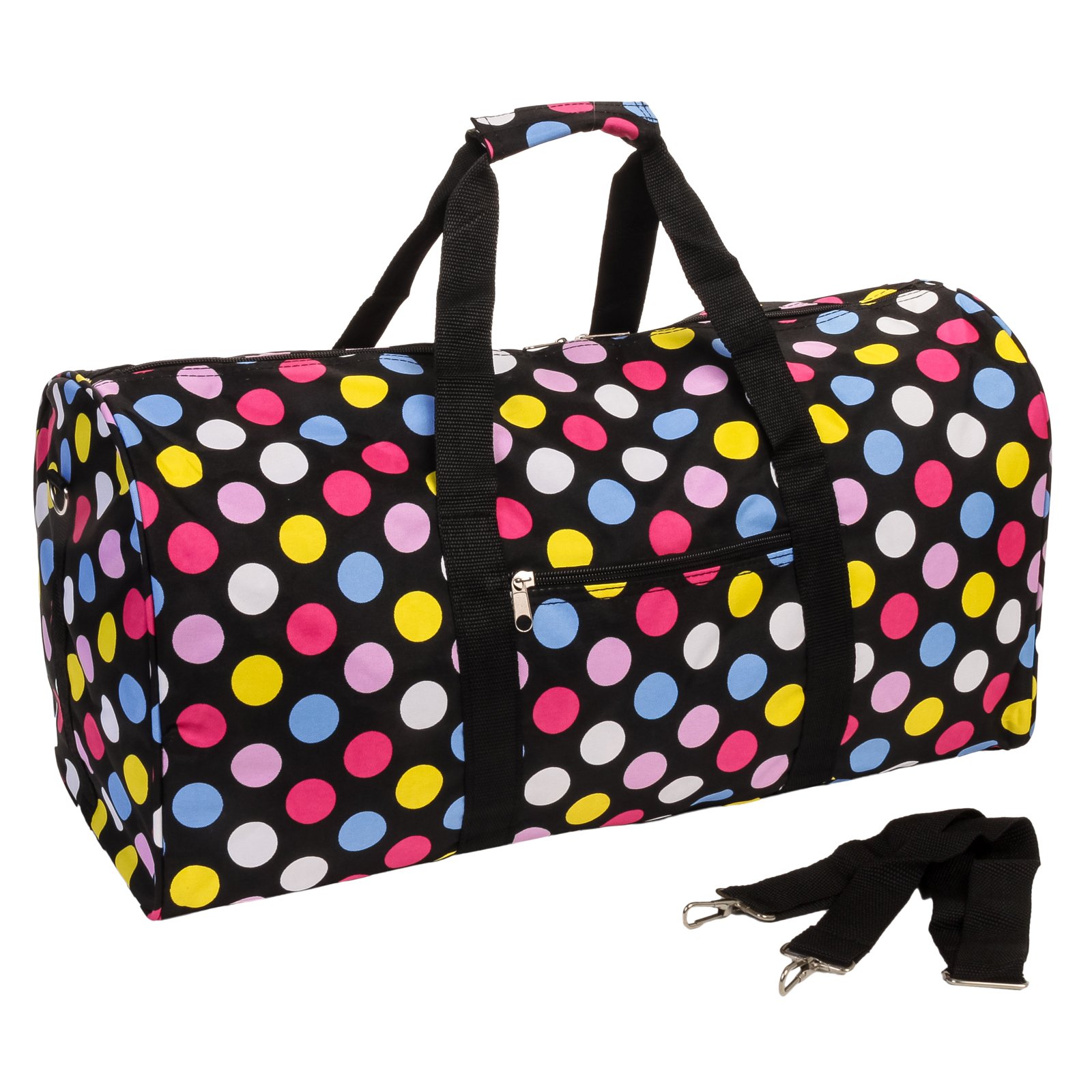 Teens and Women's Overnight, Weekend or Gym 21" Duffle Bag (Polka Dots - Black/Multi)