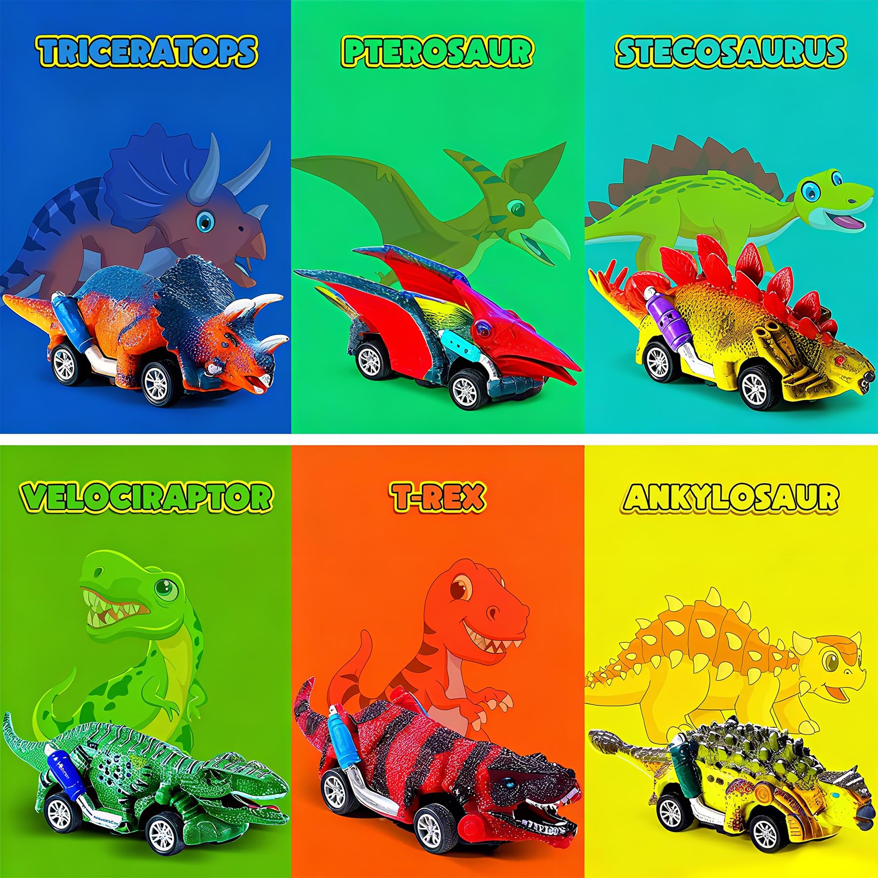 Dinozaury – 6 szt. samochodowe dinozaury z matą do zabawy – zabawka dla dzieci od 2, 3, 4 lat, zabawka dla dzieci od 3 lat, prezent dla chłopców i dziewczynek, prezent dla dzieci