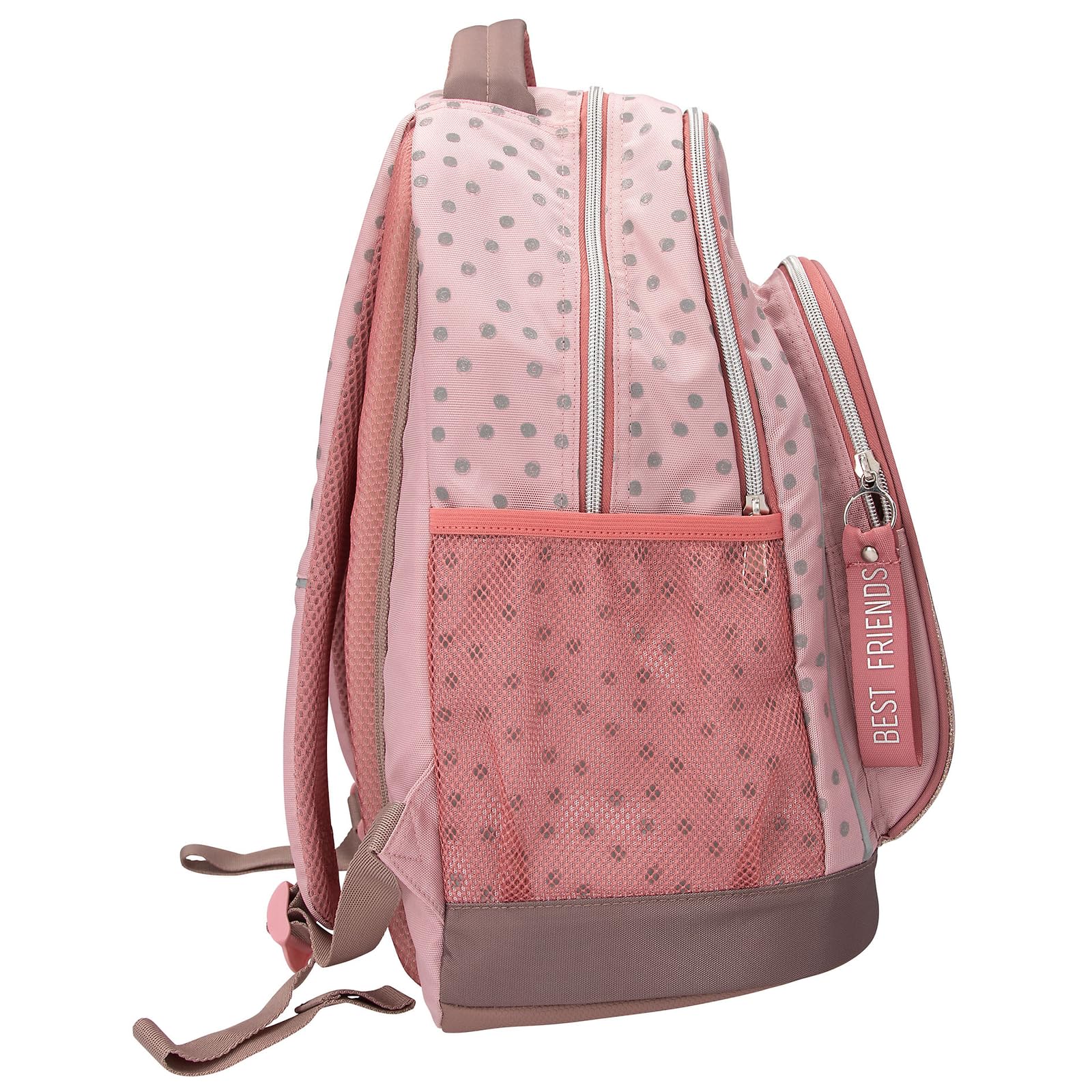 Depesche 14009 TOPModel Dots - Schulrucksack in Rosa, mit Model Motiv, Punkte-Muster und Glitzer, Schultasche mit verstellbaren Trägern