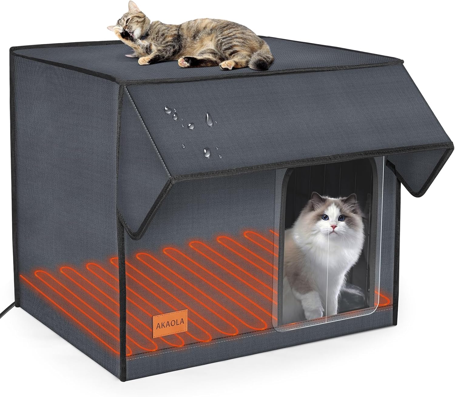 Large Heated Cat House for Outdoor Cats in Winter, Weatherproof & Elevated Outdoor Feral Cat Houses with Pet Heating Pad Bed, Outside Cat House for Stray Barn Cat Metal Tropical