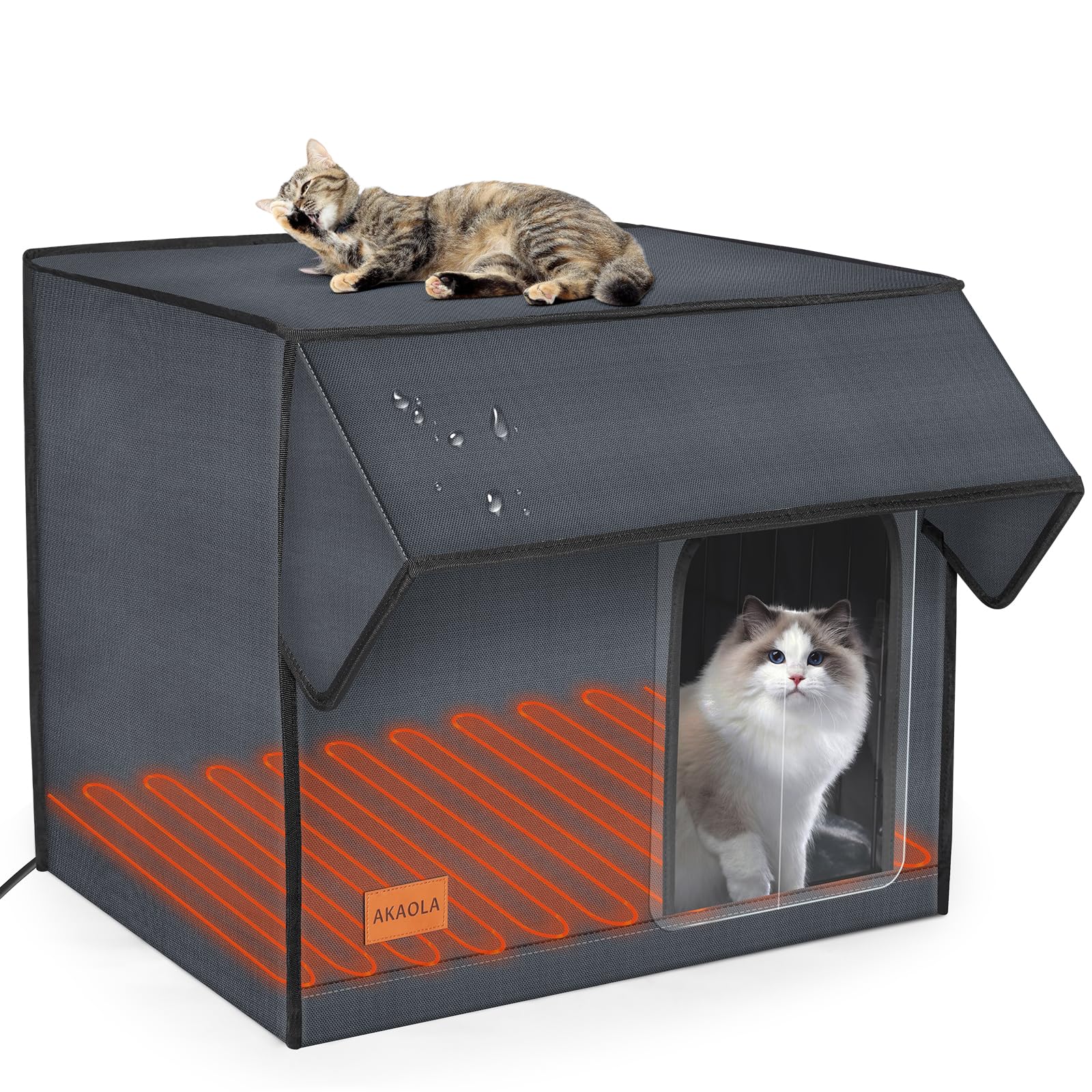 large heated cat house for outdoor cats in winter, weatherproof & elevated outdoor feral cat houses with pet heating pad bed, outside cat house for stray barn cat