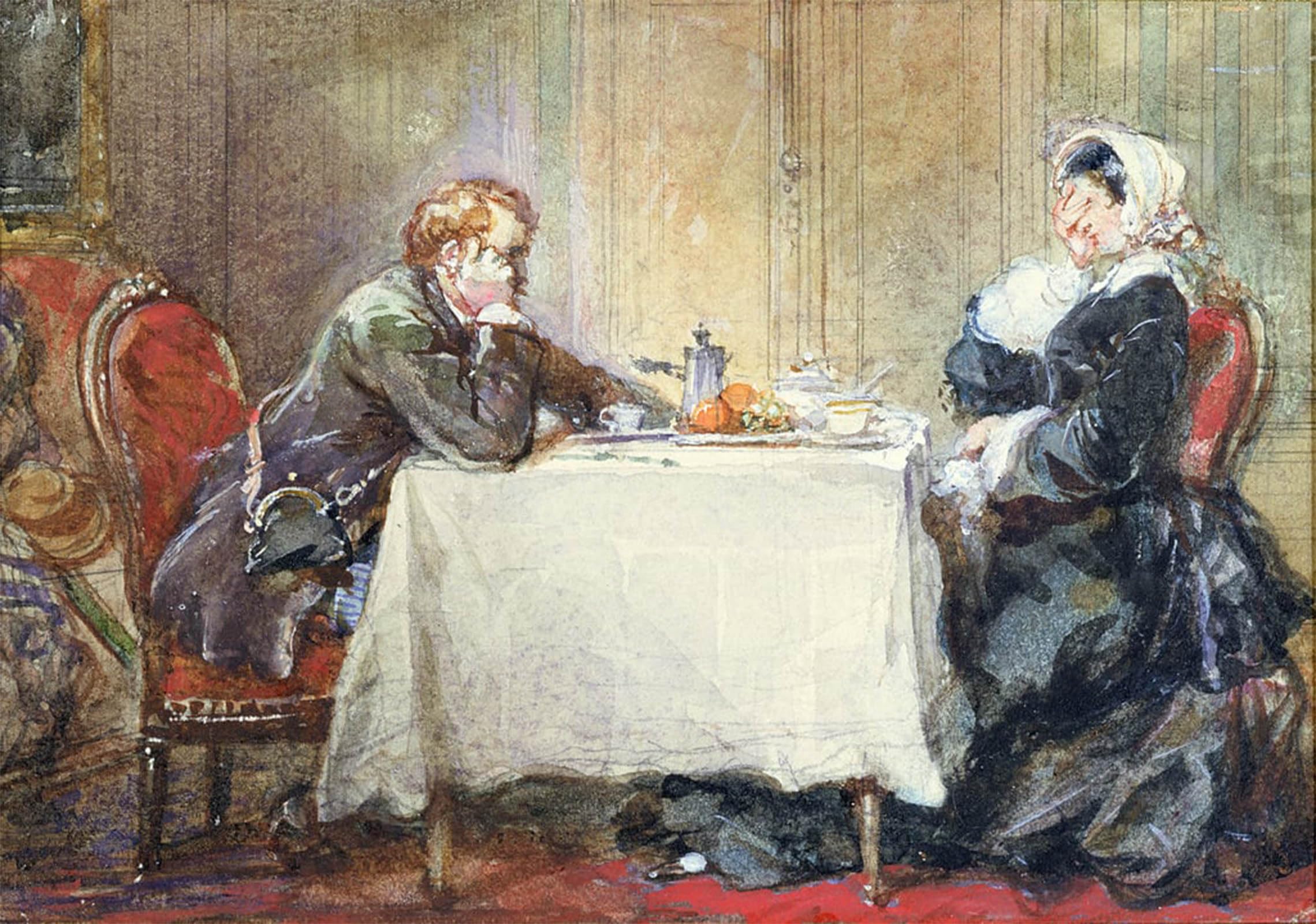 ARTXLXXBN Famous Painting Canvas Artwork Graffiti Print Alfred De Musset and George Sand At the Table by Eugene Louis Lami Portrait Canvas Image for Home Decor 60x90cm